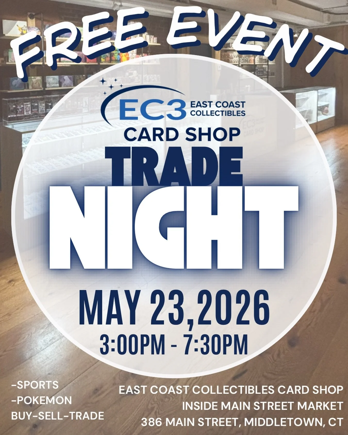 The shop is open 10-7:30 today! Trade night starts at 3 🔥 

📍 386 Main St, Middletown, CT