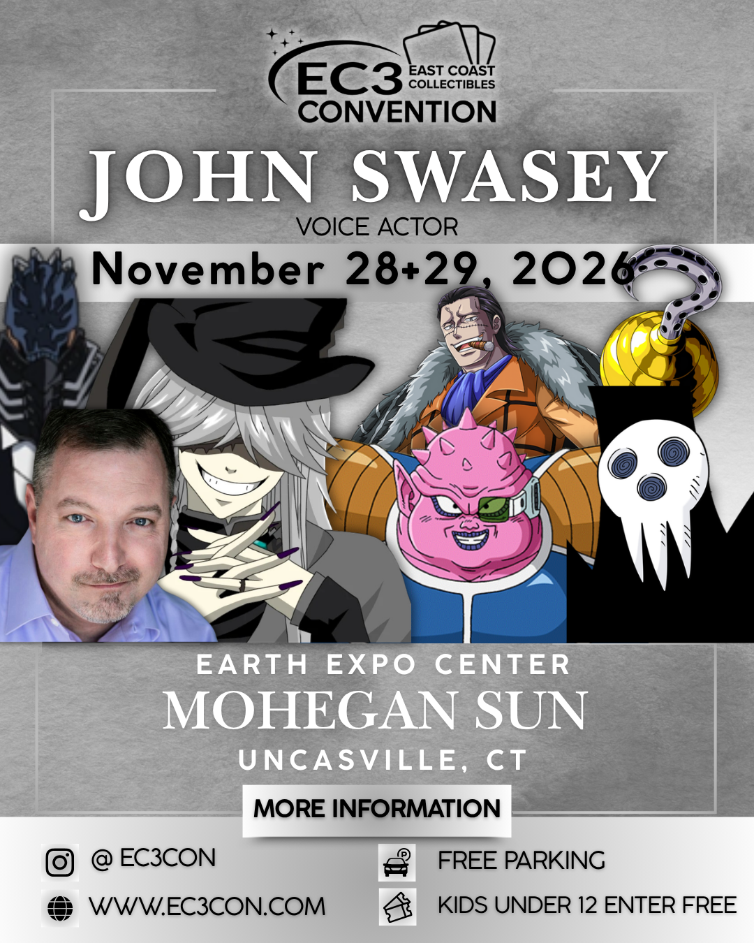 Card Show, One Piece, Voice Actor John Swasey, Mohegan Sun, CT November 28 and 29, 2026