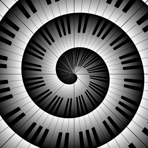 A black and white spiral staircase viewed from above, creating a swirling pattern.