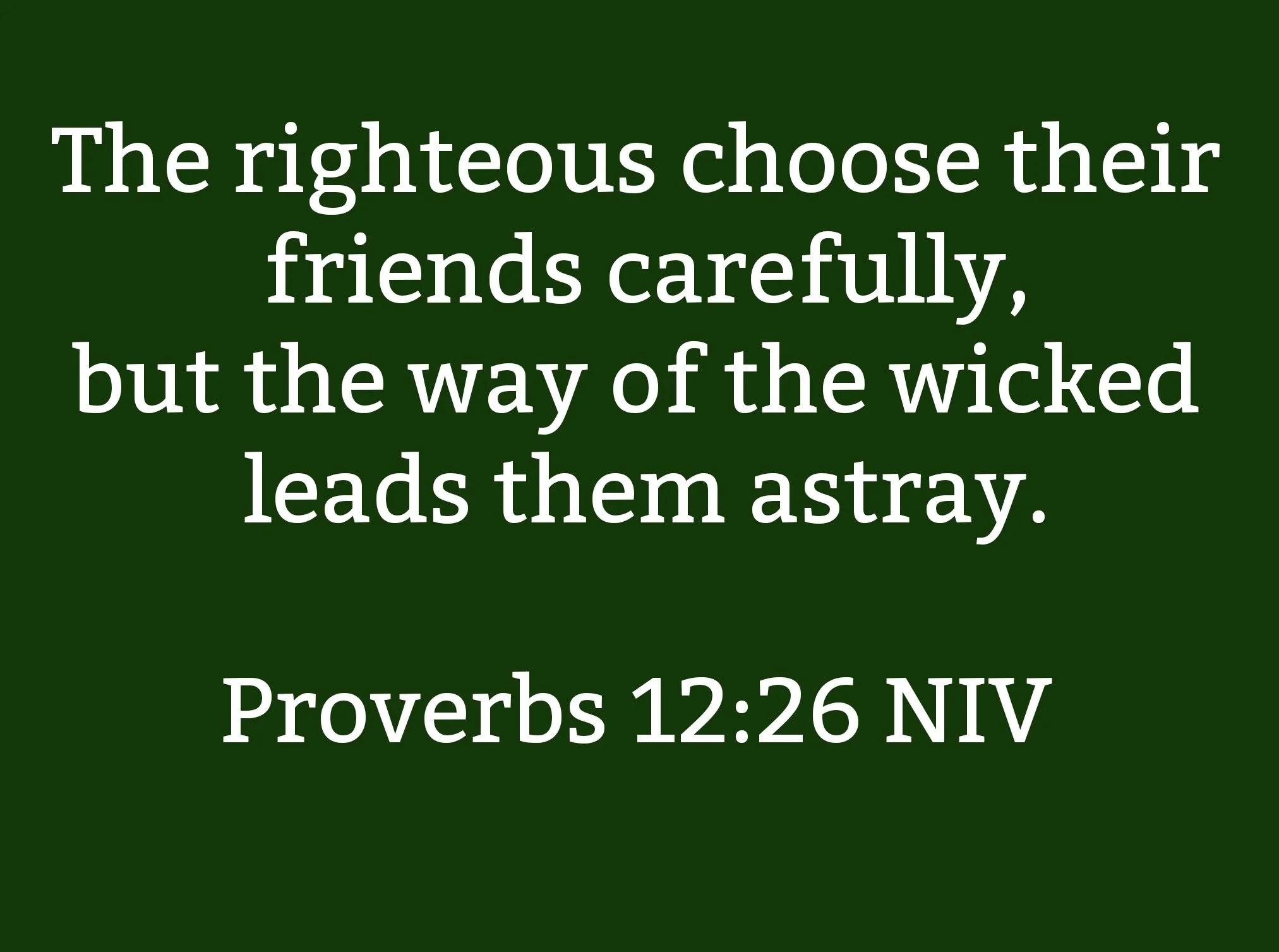A green background with white text displaying the Bible verse Proverbs 12:26 NIV about the righteous and wicked.