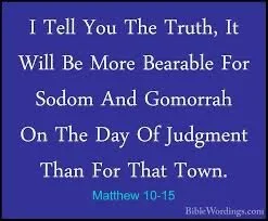 Bible verse from Matthew 10:15 about truth and judgment, with a blue background.
