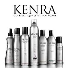 Collection of Kenra hair care products including shampoos and conditioners in bottles, displayed against a white background with the Kenra logo above.