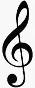 A black treble clef symbol on a white background