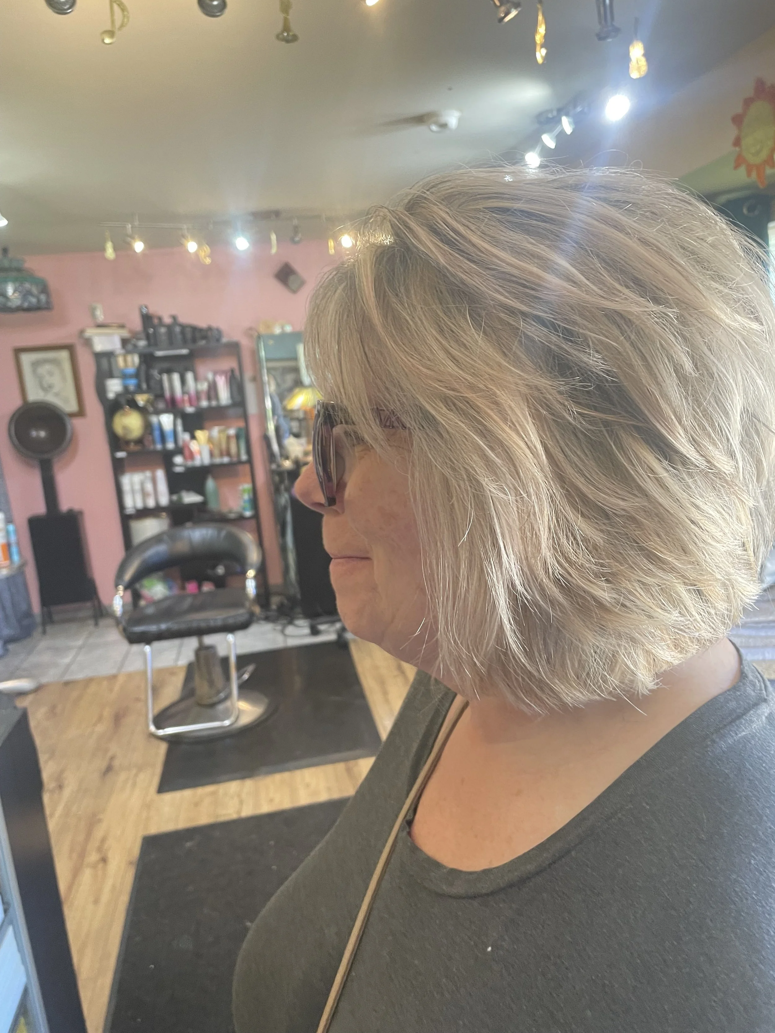 For those who may only have their hair done once or twice a year and have ample gray; blonde blending doesn't show demarcation as the hair grows.