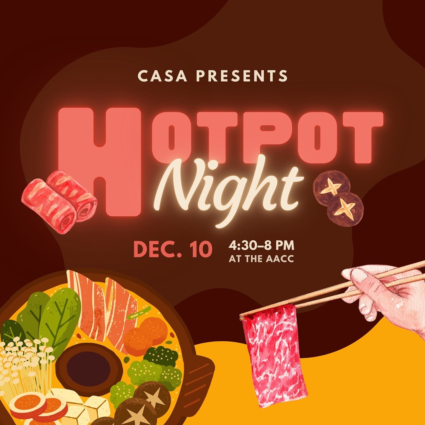 On a chilly winter day ❄️, there's no better way to unwind, spend quality time with friends, and meet new people than indulging in heart (and belly) warming FREE Hot Pot 🥘✨! We look forward to seeing you on December 10th at the AACC from 4:30&ndash;