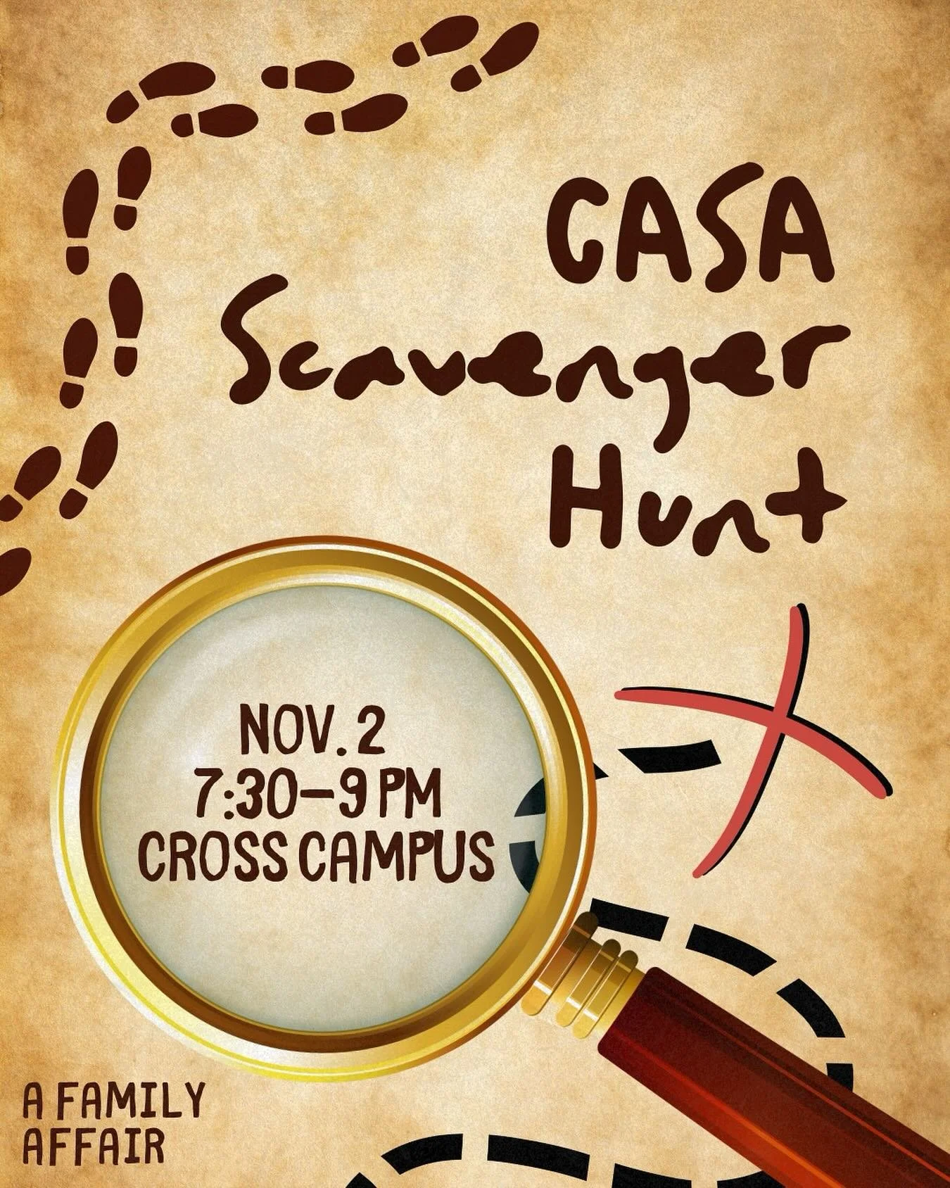 This Sunday, November 2nd, join us at 7:30pm on Cross Campus for a legendary (and yummy) fall scavenger hunt. This is your chance to 
earn points for your family by attending (earn more points if you win), get some free and delish snacks, and meet so