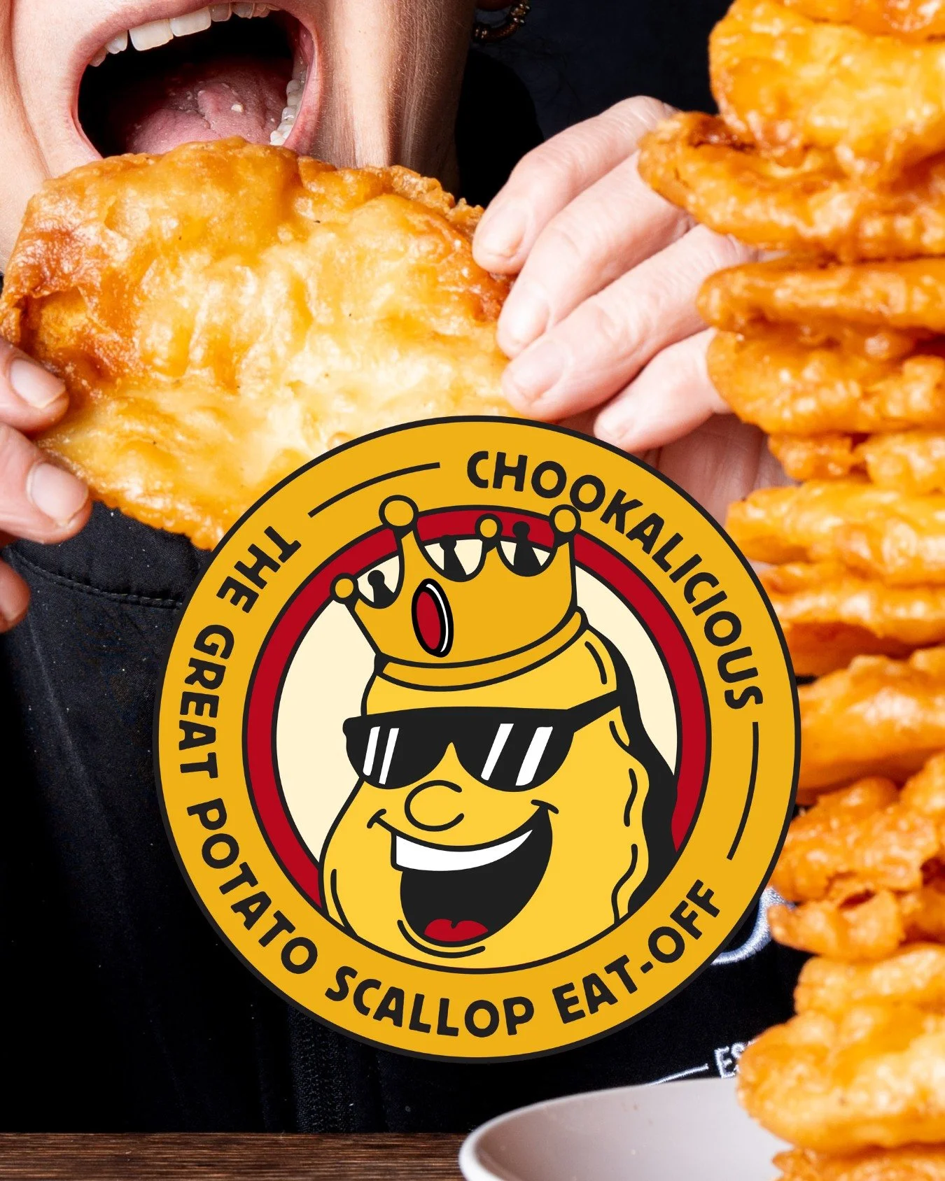 The Great POTATO SCALLOP Eat-Off is almost here! 🥔🔥 Grab a scallop, feel the crunch, and maybe walk away as the Scallop King or Queen! 👑 Apply now - 25th Oct, live music, loud crowd &amp; a cheeky emcee! Link in bio. #ChookALicious #ScallopChallen