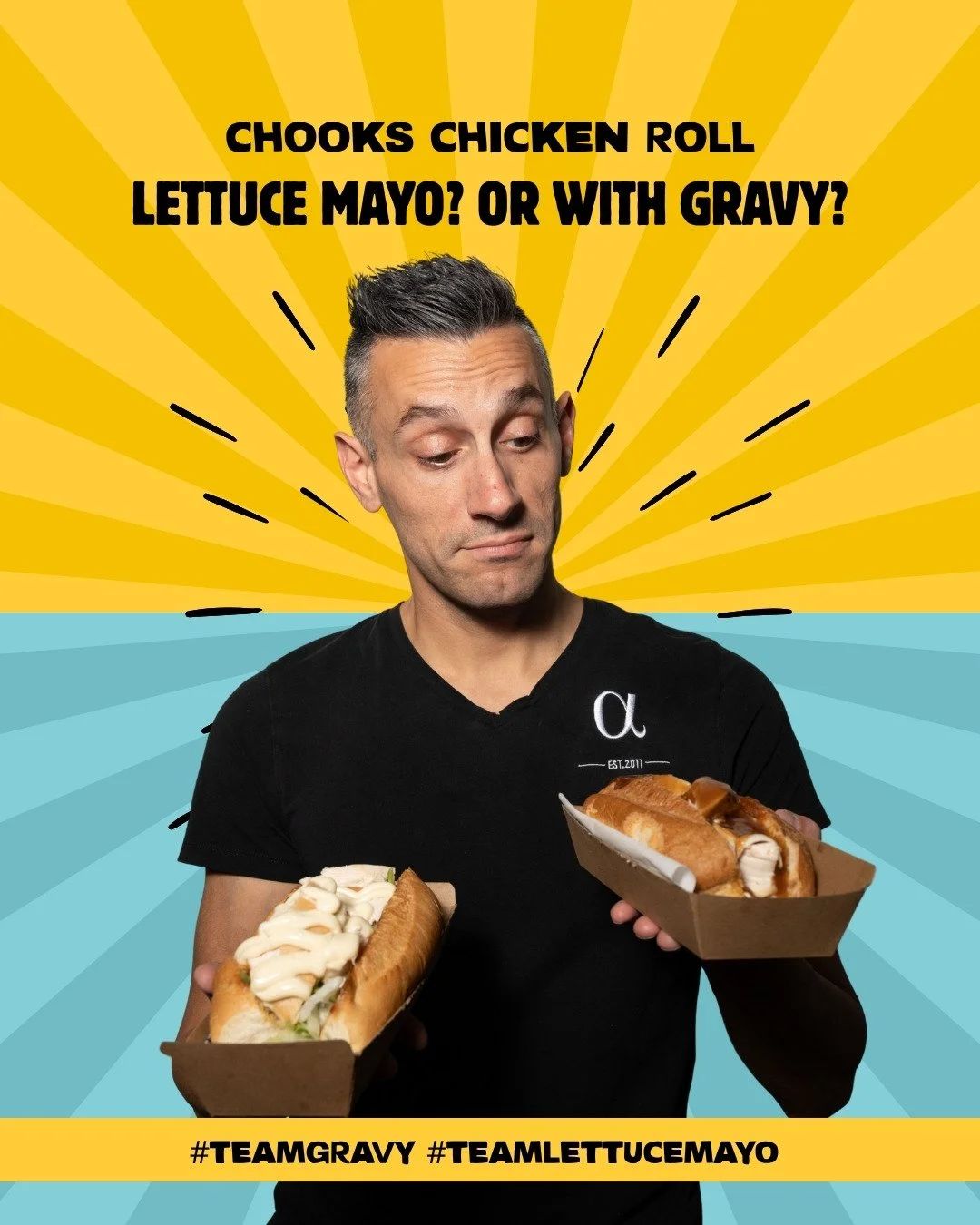 🥪 Are You Team Mayo or Team Gravy? 🤔💛

When it comes to your Chook roll, there are two types of people in this world:
🔥 The creamy, cool mayo lovers
 🥣 The rich, savoury gravy die-hards

Whichever team you&rsquo;re on, we&rsquo;re here to delive