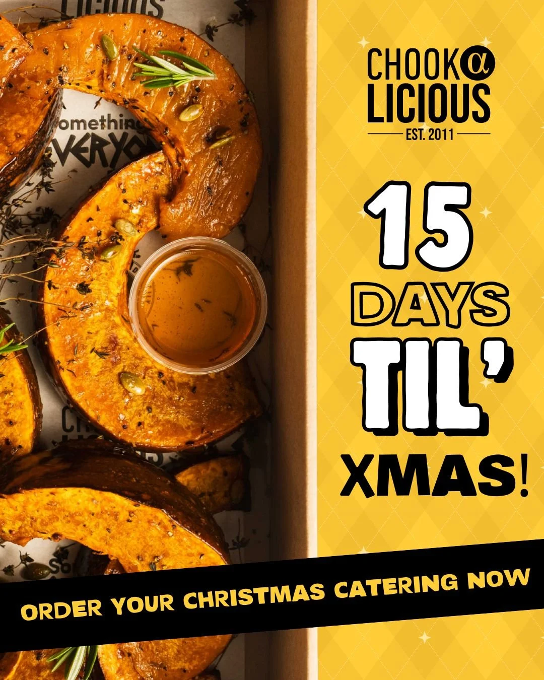 🎄 15 Days 'Til Christmas! 🐔✨

Make this Christmas easy (and delicious) with CHOOK Catering!

Take the stress out of prepping, cooking, and cleaning &mdash; and let us handle the festive feast. Our fresh, wholesome catering pack is perfect for feedi