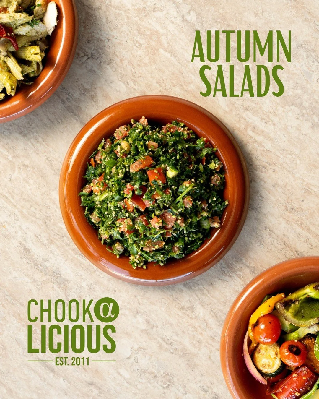 Made Fresh. Feels Right. 🍂🥗
Our autumn salads are here to brighten your day - zesty tabouleh, vibrant sides, and all the fresh flavours you love 😍

#AutumnEats #FreshAndTasty #SaladLove #chookalicious