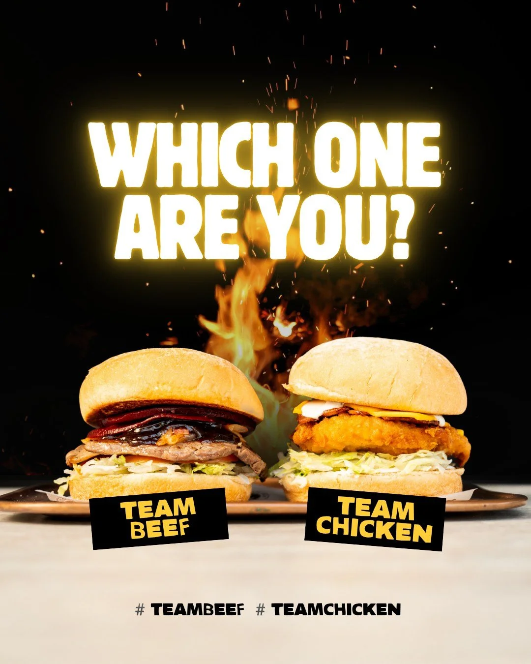 Alright Winston Hills, let's settle this once and for all...

Team Beef 🥩
OR
Team Chicken 🍗

Are you reaching for a juicy burger stacked high with the lot? 🥩🔥

Or are you sticking with the bird that made us famous? 🍗👑

No sitting on the fence.
