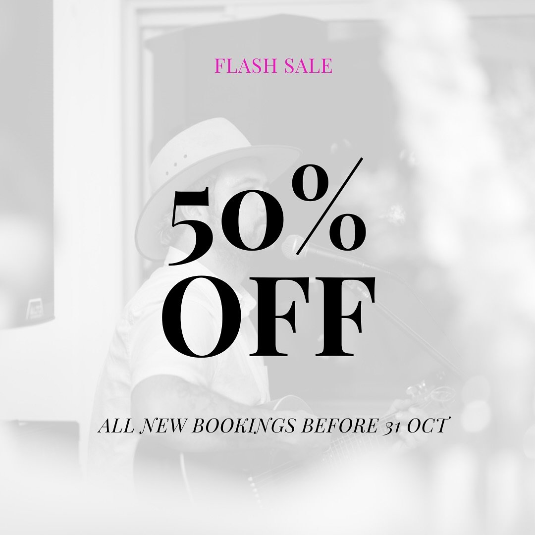 50% discount?! Sign us up!

For the month of October we&rsquo;re happy to offer 50% off all packages when you book Jase!

This means he will take you from aisle to dance floor in style with his chill acoustic renditions of all your favourite songs be