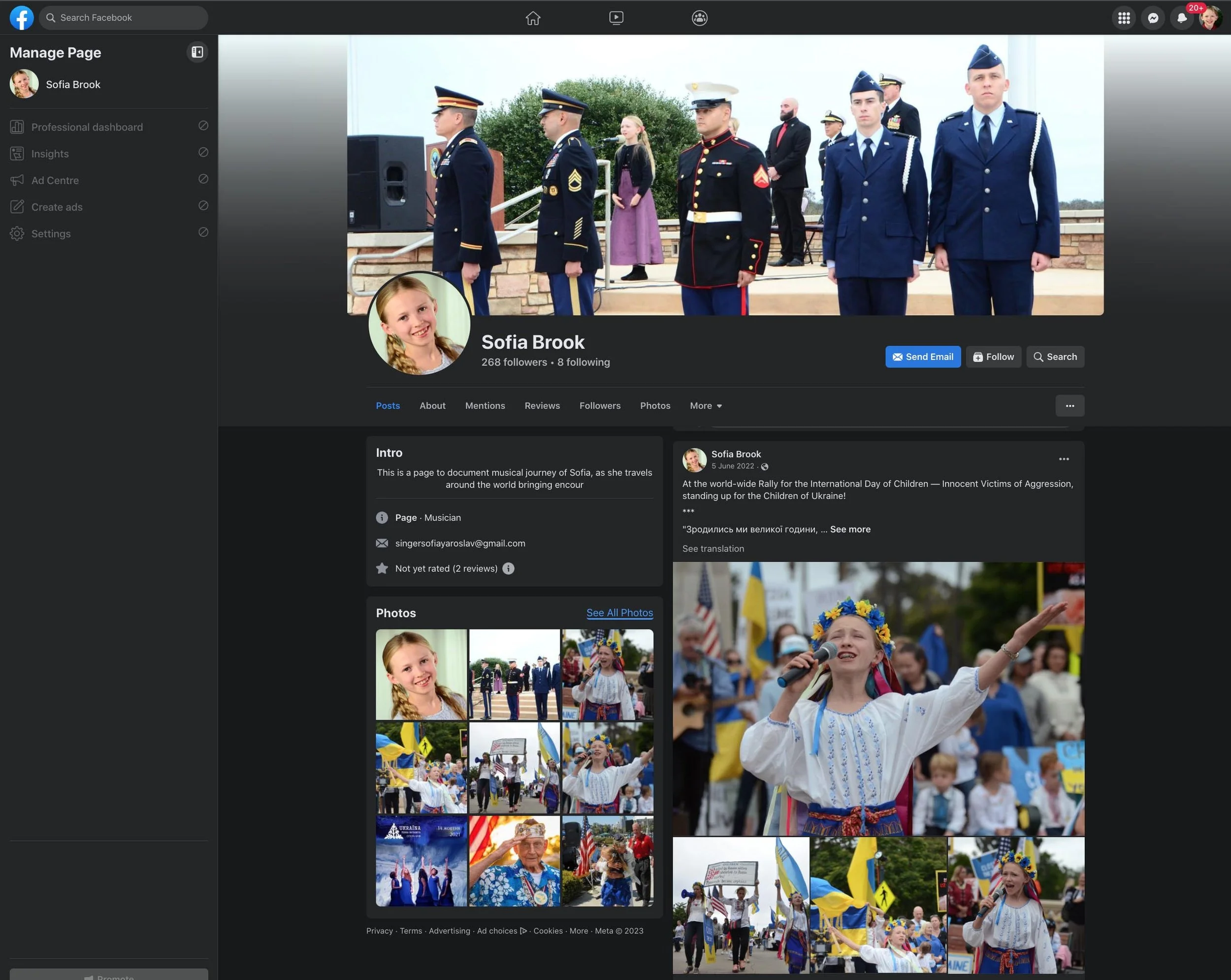 Sofia Brook's Facebook page