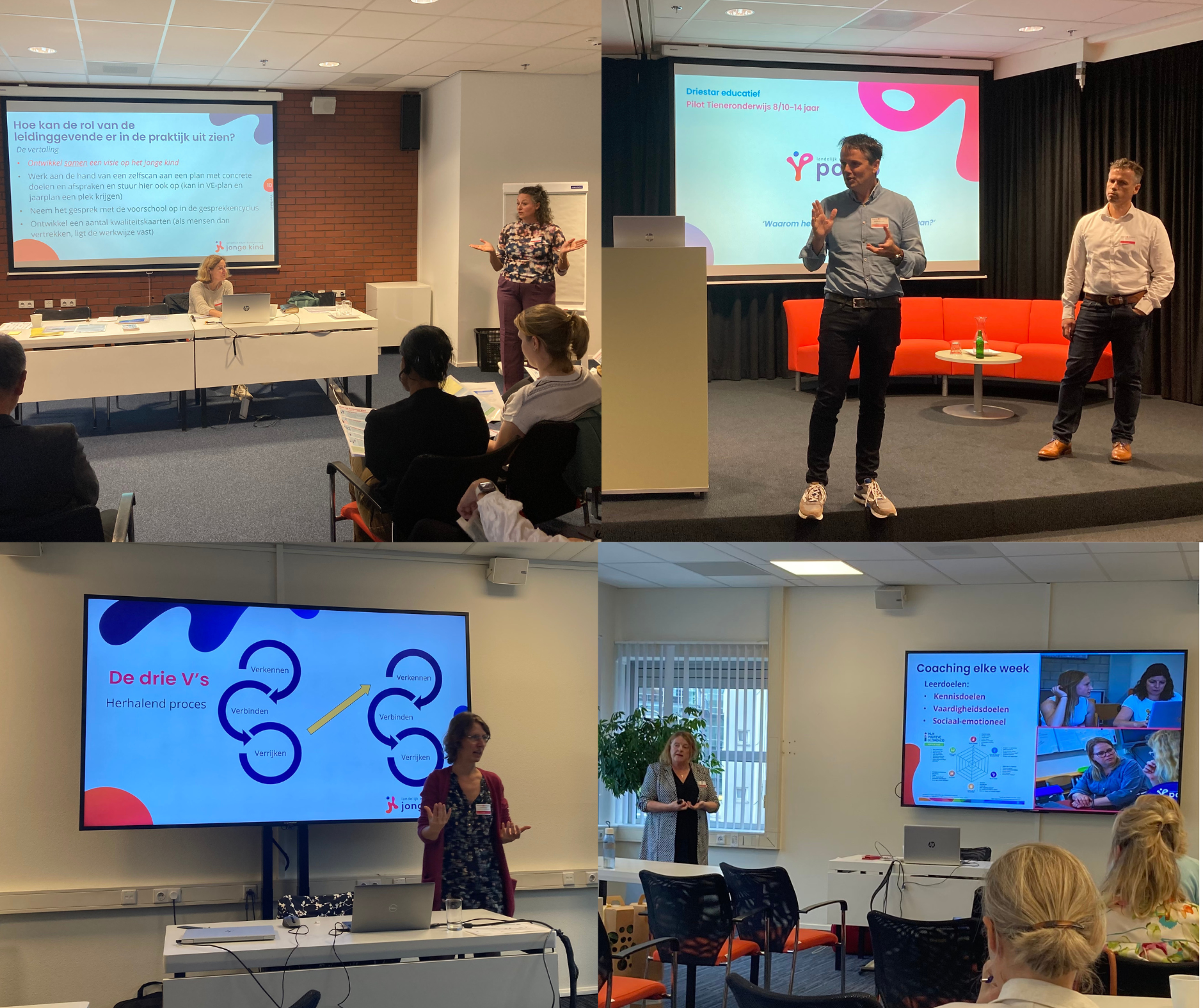 Vier kennisdeelsessies bij het LEPOVO symposium: Sanne Vreugdenhil en Cathy van Tuijl | Patrick van Schie en Jaap Boogaard | Annreieke Boland | Dorien Stals en Lilian Weenk