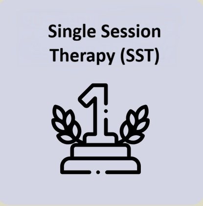 Black line drawn graphic and black text against a lilac background. Text at top reads "Single Session Therapy (SST)". Underneath is image of a number 1 on a podium.