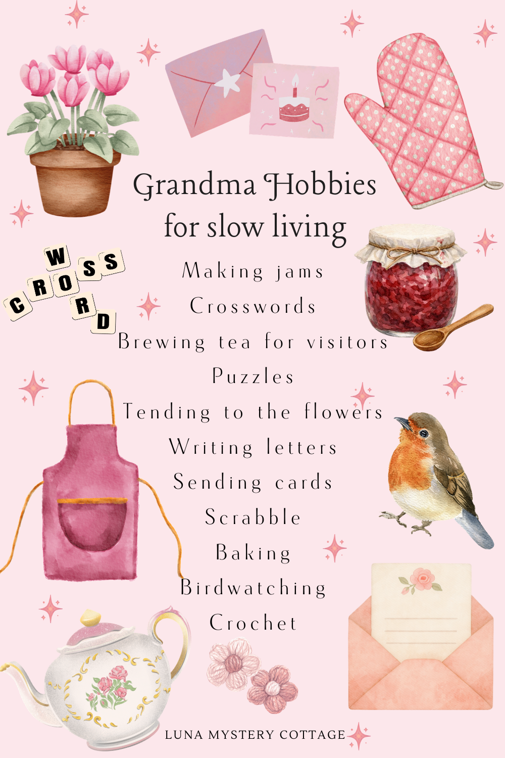 Graphics of Grandma Hobbies for Slow Living