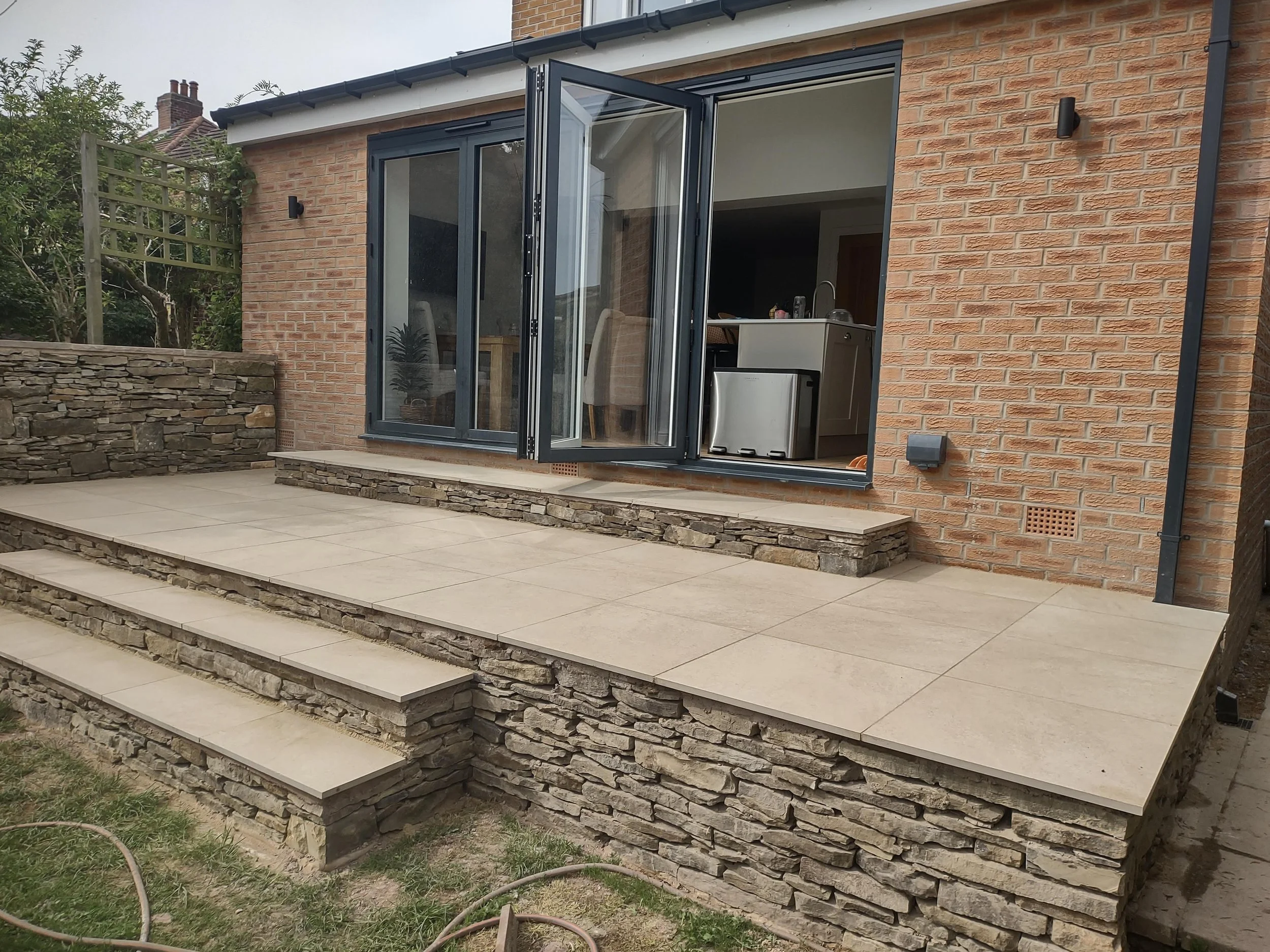 Hammerstone Beige Porcelain paving and stone walling, Norton Lees Sheffield
