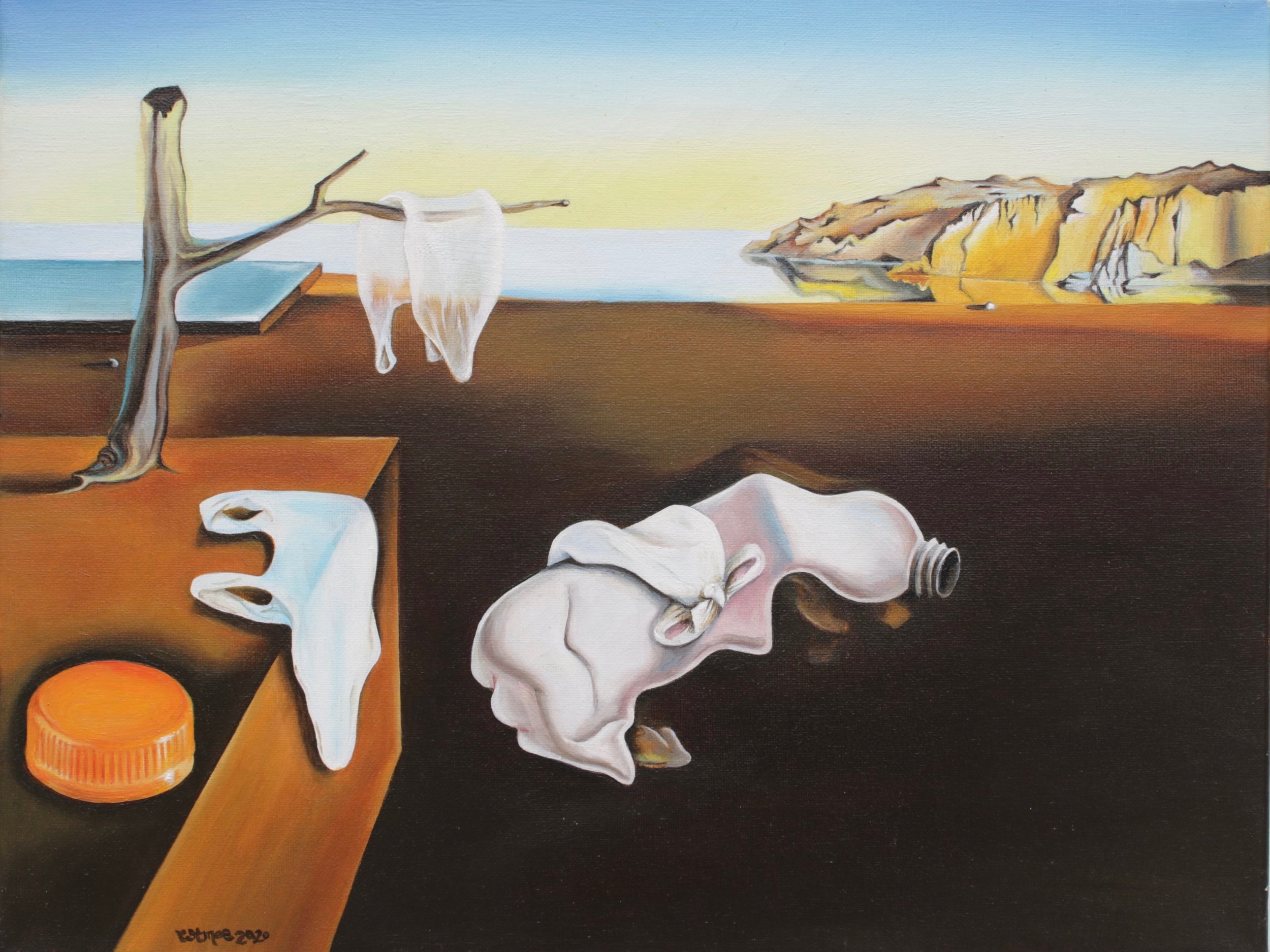 THE PESISTENCE OF PLASTIC
Oil on canvas. 27 x 35cm. 2021   SOLD  Reimagining Salvador Dali.