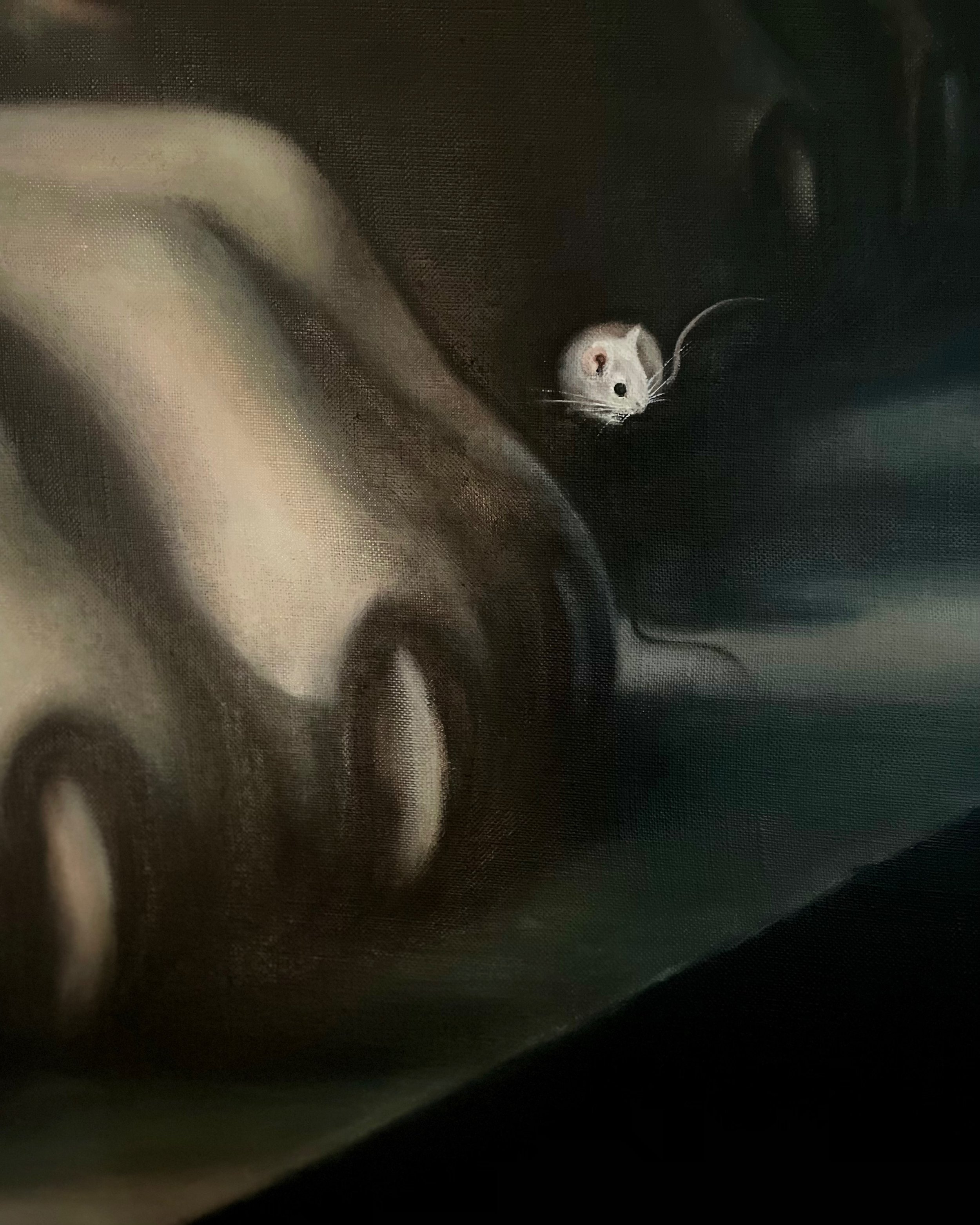 THE LION AND THE MOUSE No act of kindness is ever wasted 
 Oil on linen. 50 x 40cm 2025 
  FOR SALE  