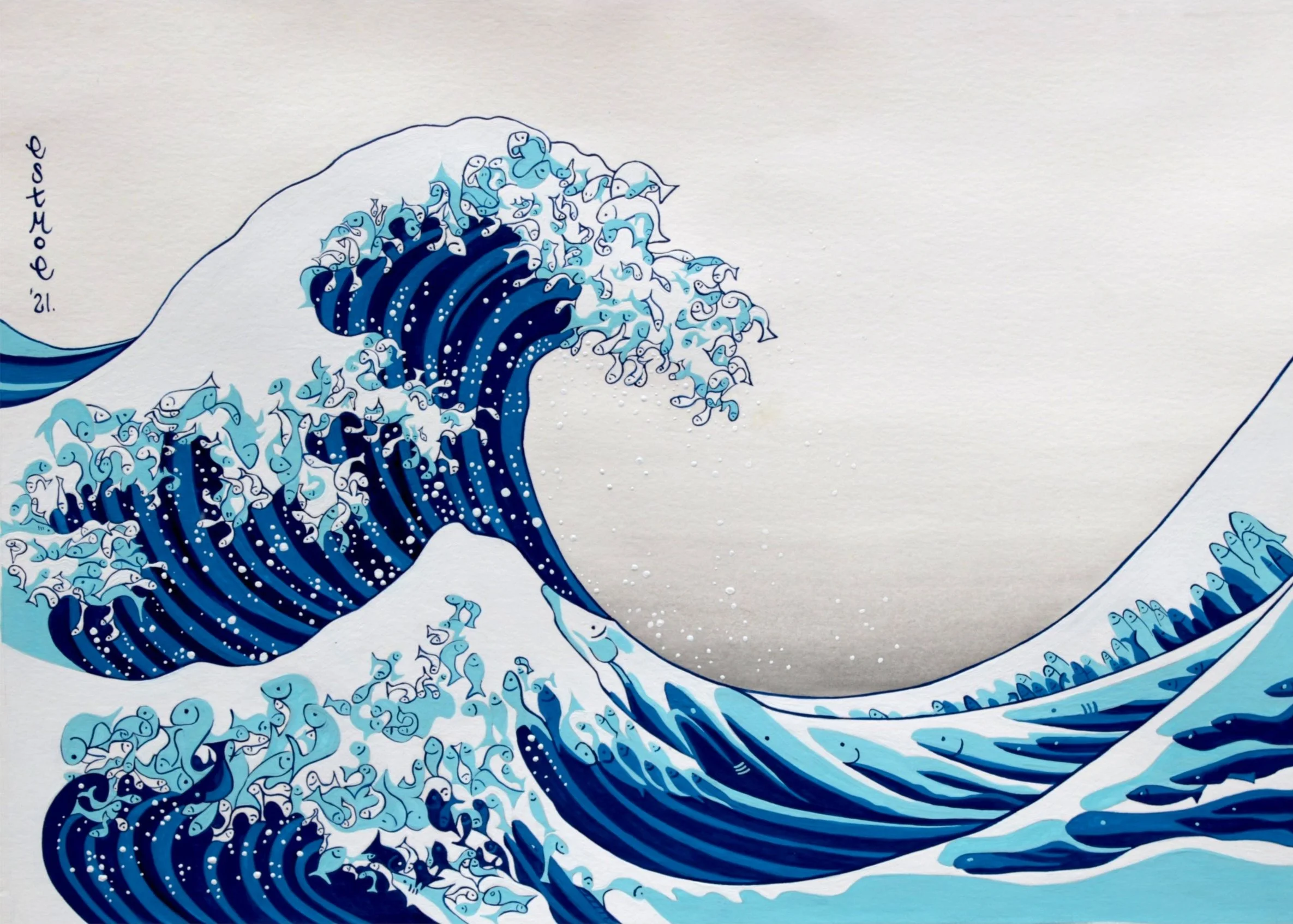 THE TEAMING WAVE. Gouache on paper. 2021   SOLD   Reimagining Katsushika Hokusai