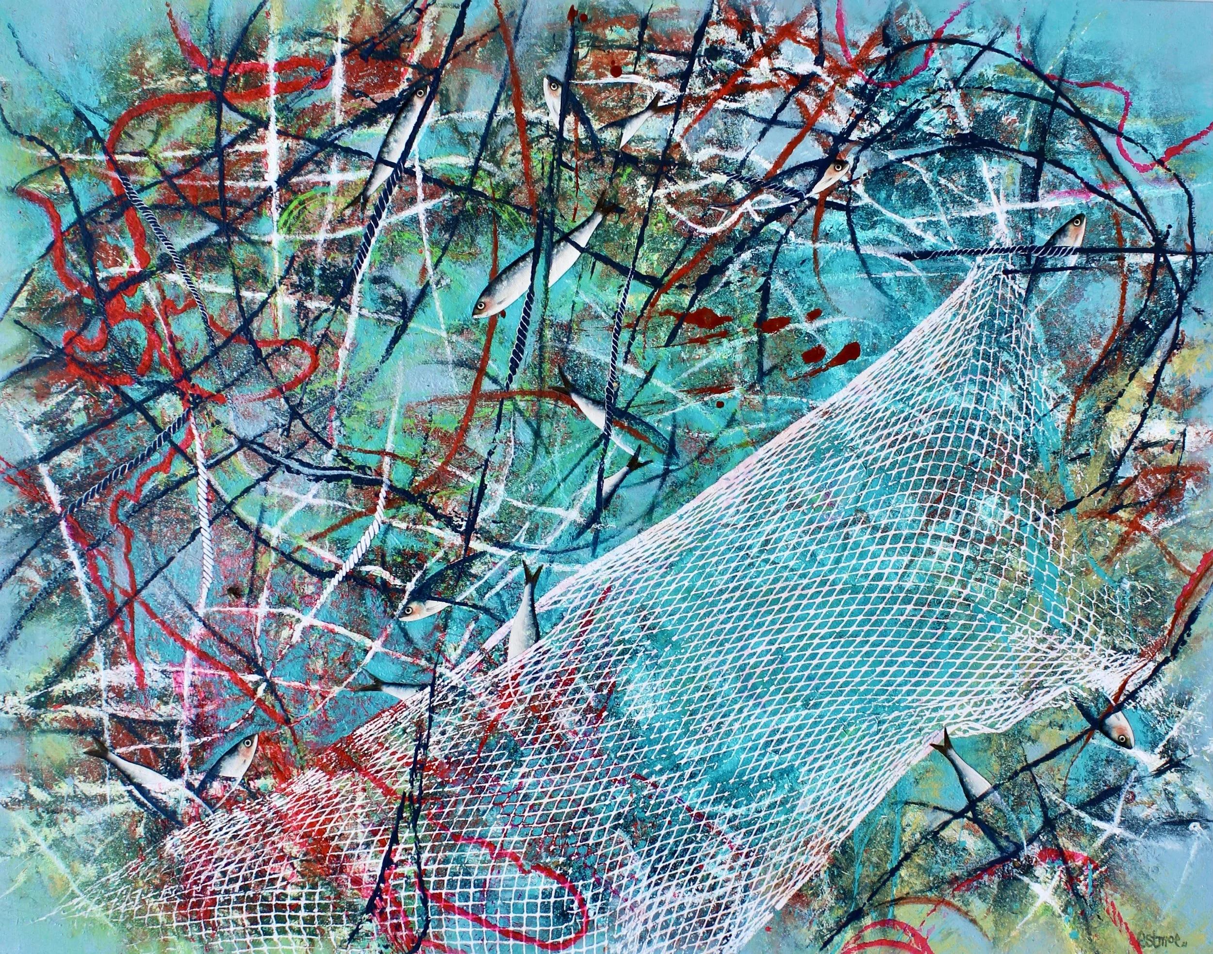 GHOST GEAR
Acrylic on wood 97 x 122cm. 2021  FOR SALE  Reimagining Jackson Pollack. 