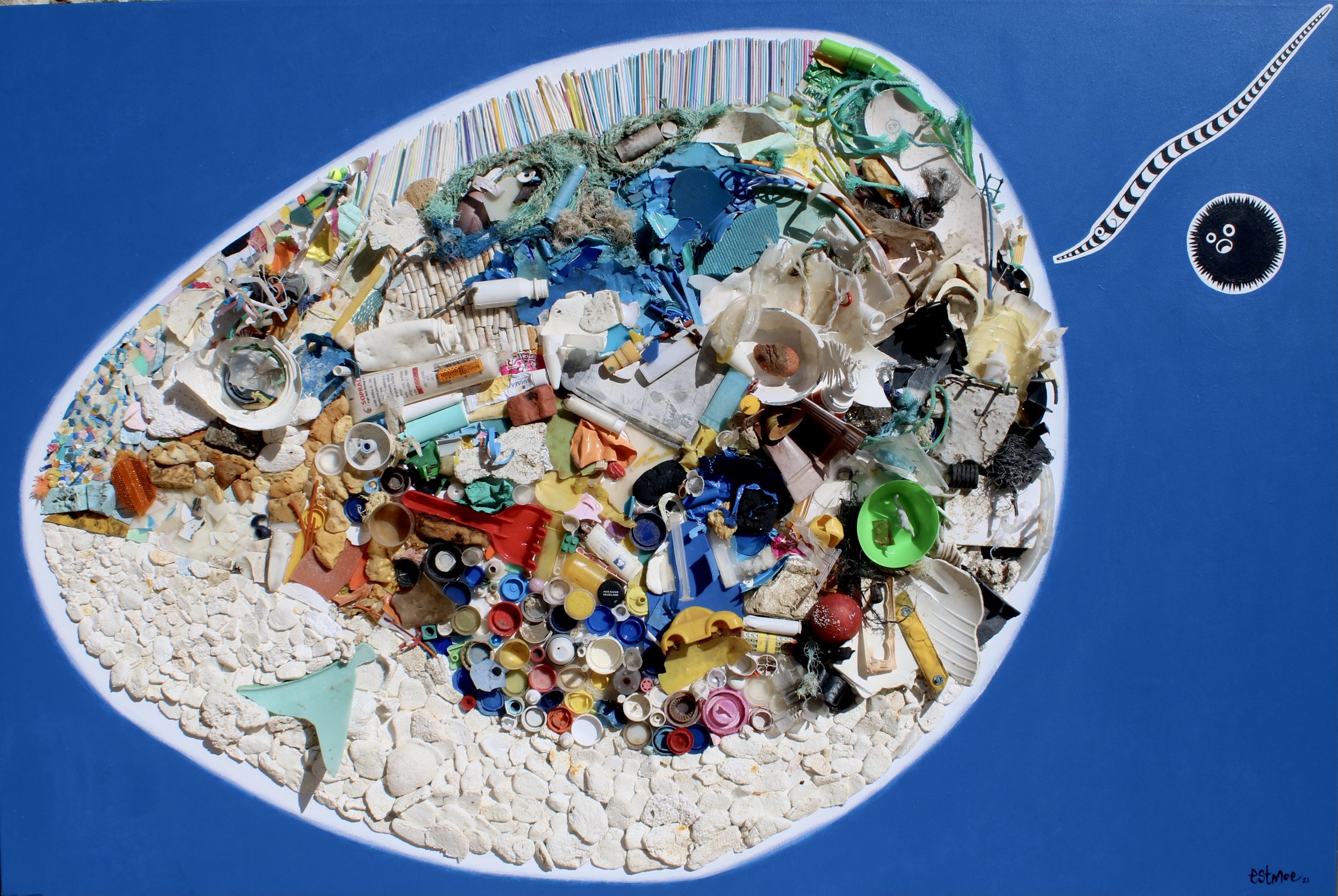 PLASTICUS MARITIMUS. Acrylic and collage. 2020   SOLD  Reimagining Joan Miró.