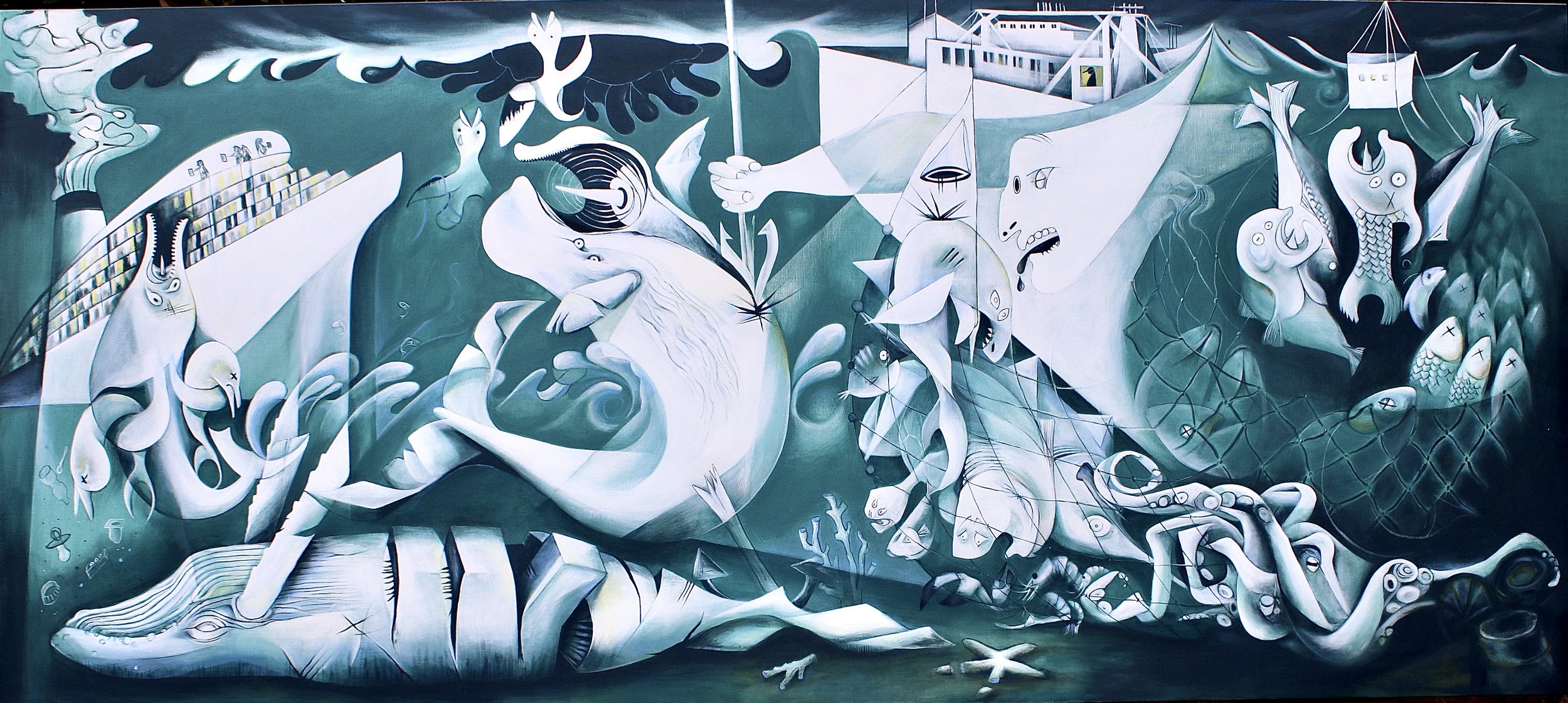 OCEANICA
Acrylic on canvas 100 x 225cm. 2022   SOLD  Reimagining Pablo Picasso.