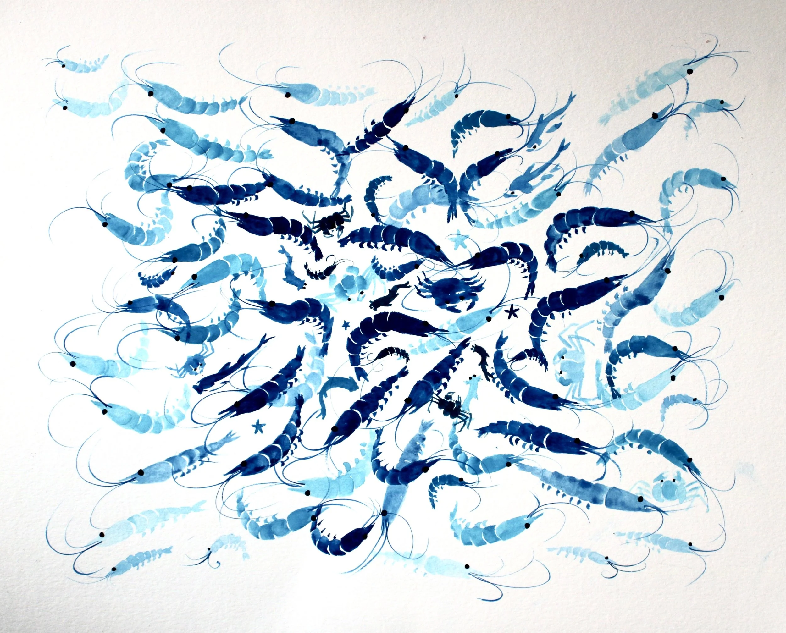 BY CATCH. Gouache on paper. 2020   SOLD  Reimagining Qi Baishi.