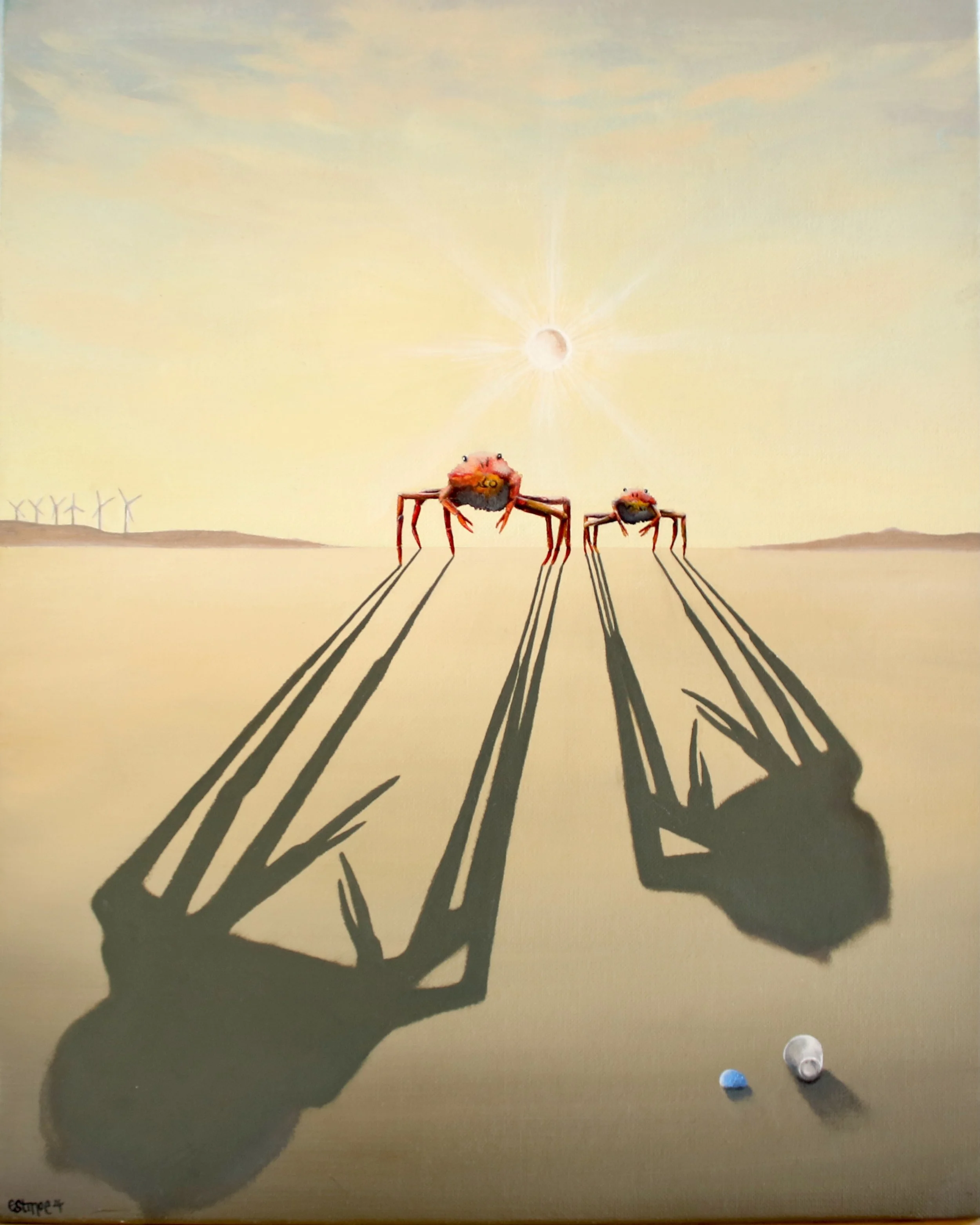 THE TWO CRABS.   Lead by example. 
 Oil on linen. 50 x 40cm 2024
  SOLD  