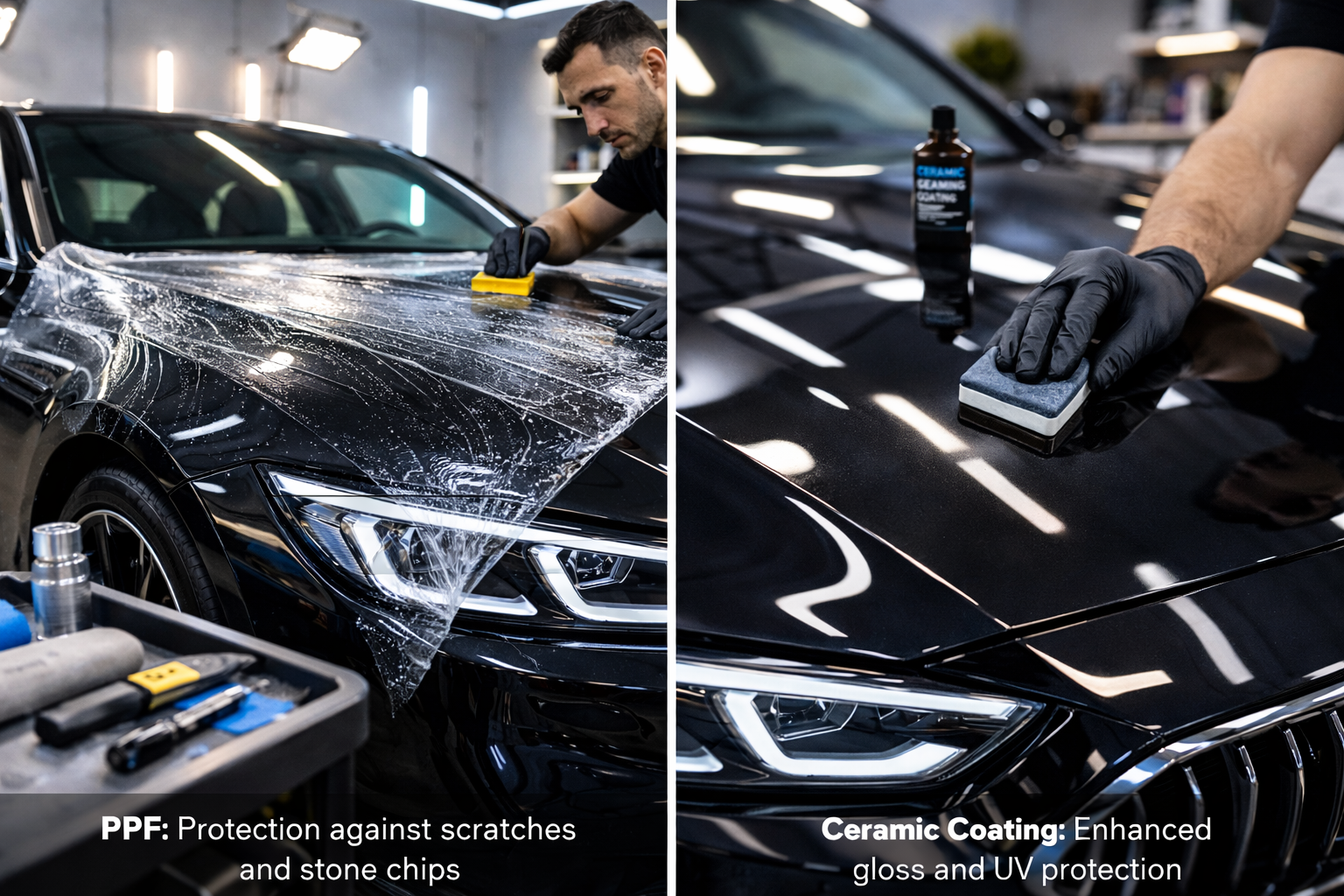 Car protected with both paint protection film and ceramic coating for maximum durability.