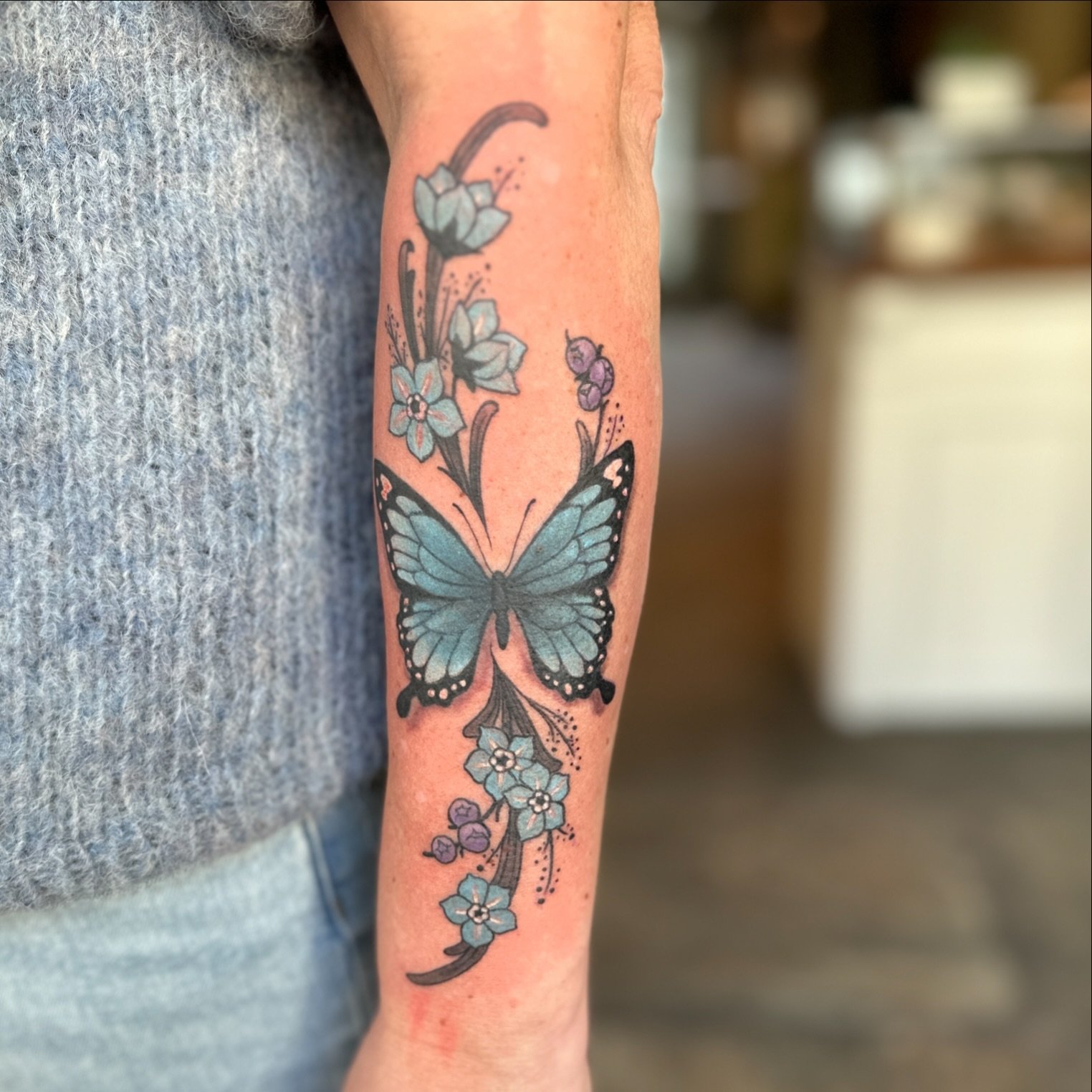 Blue butterfly by Ingrid. For bookings: DM Lets Buzz! or contact her directly at ingrid.letsbuzz@gmail.com #letsbuzz #letsbuzzbergen #letsbuzztattoo #bergen #bergennorway #tattoobergen  #norwegiantattooers #tattoo #tattooinspiration  #butterfly #butt