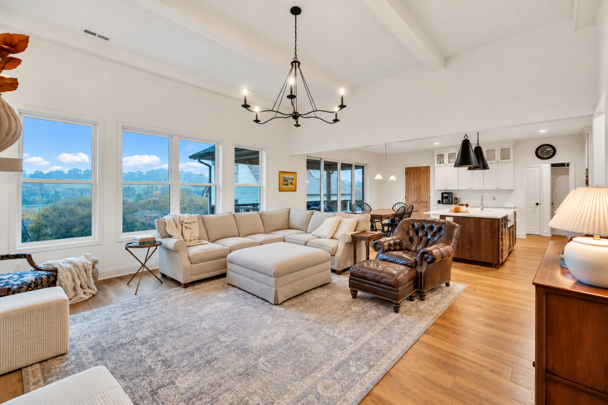 Warm, textured living room design trend in a custom built Knoxville home