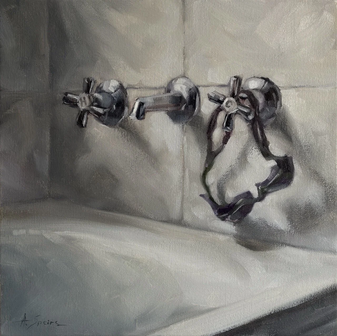 'No pool today' oil on canvas, 30cm (W) x 30cm (H) SOLD