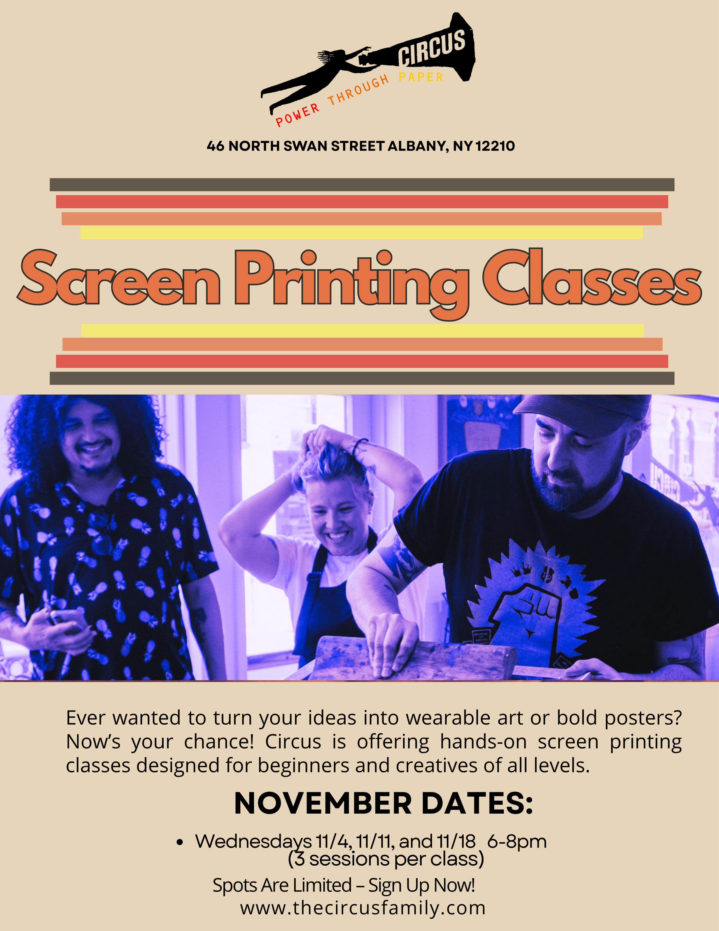 November Beginner Screen Printing Classes 