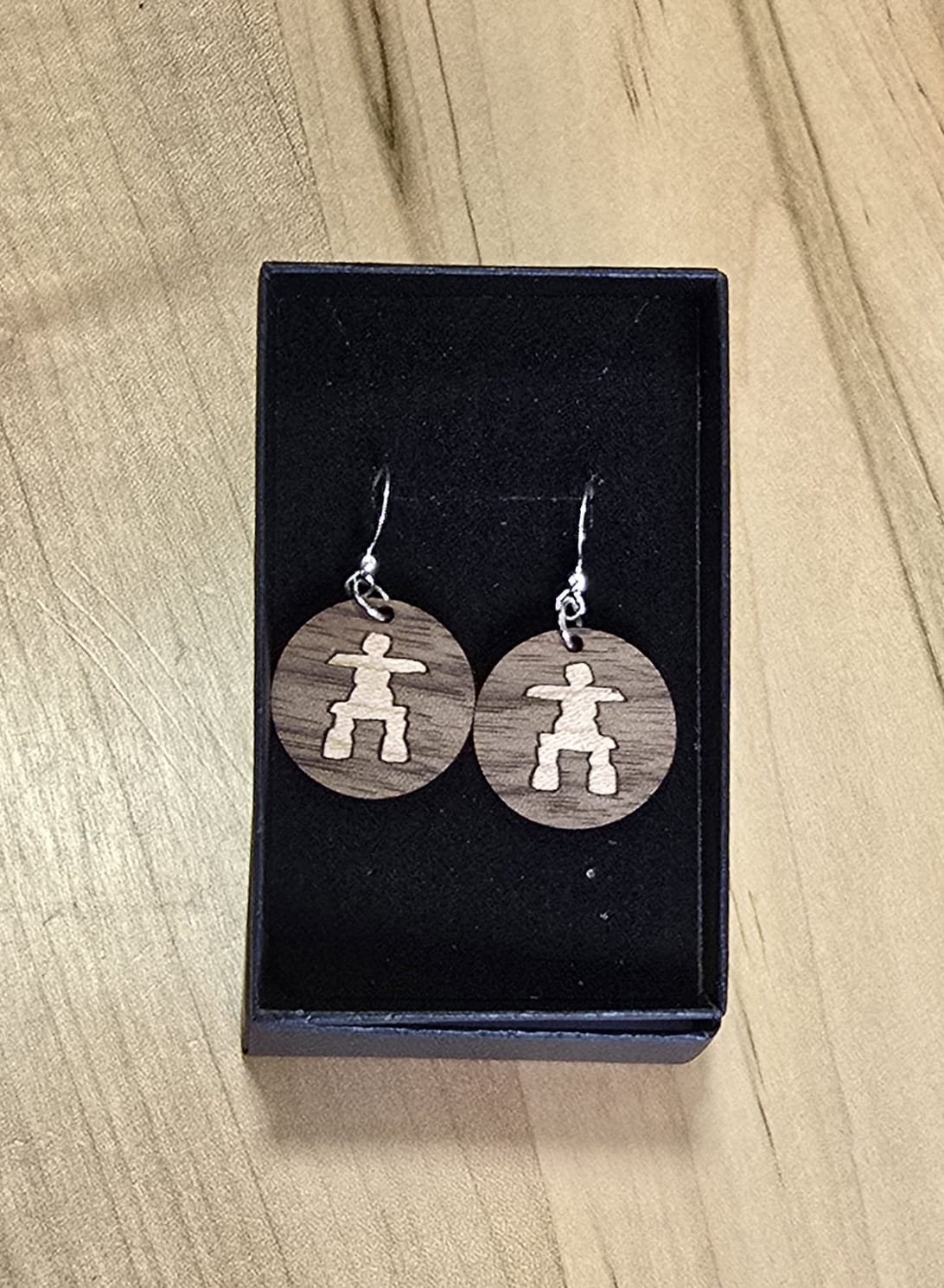 Hardwood Inlay Inukshuk Earrings