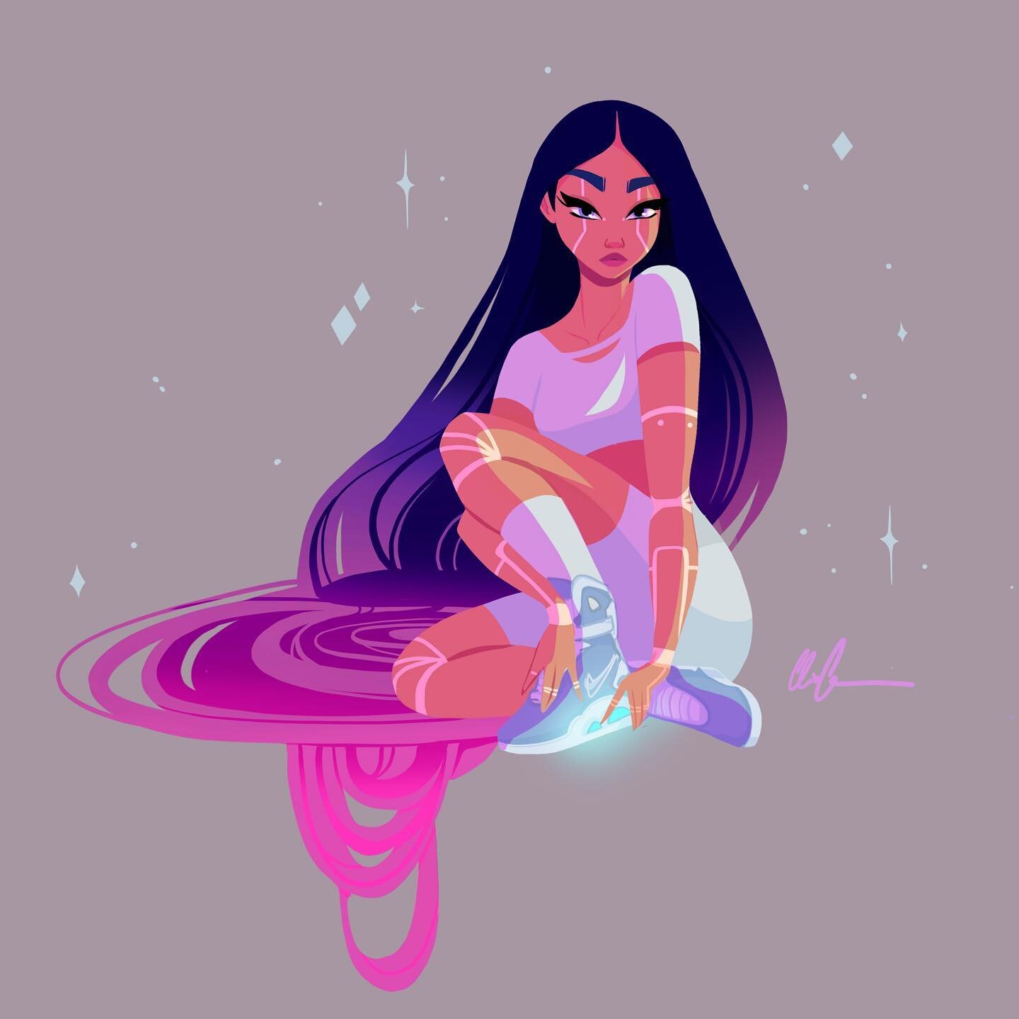Sporty in Space
&bull;
Sticker available on etsy✨
&bull;
Do you recognize from which movie the shoes are from? 😘✨
&bull;
Let me know in the comments if you prefer this Cyborg-Lady with the lighting or without! 
&bull;
There&lsquo;s some new items in