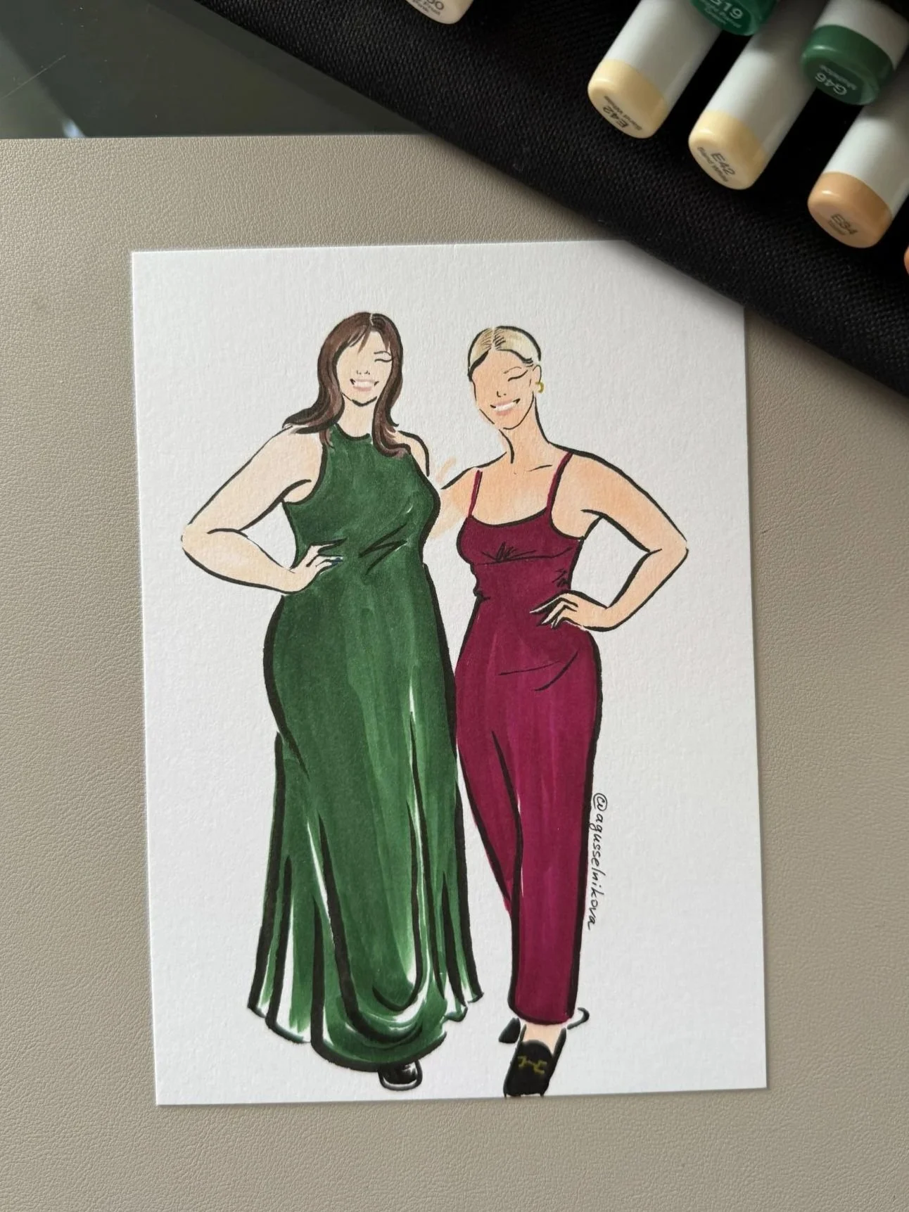 Live illustration of birthday guests at high tea