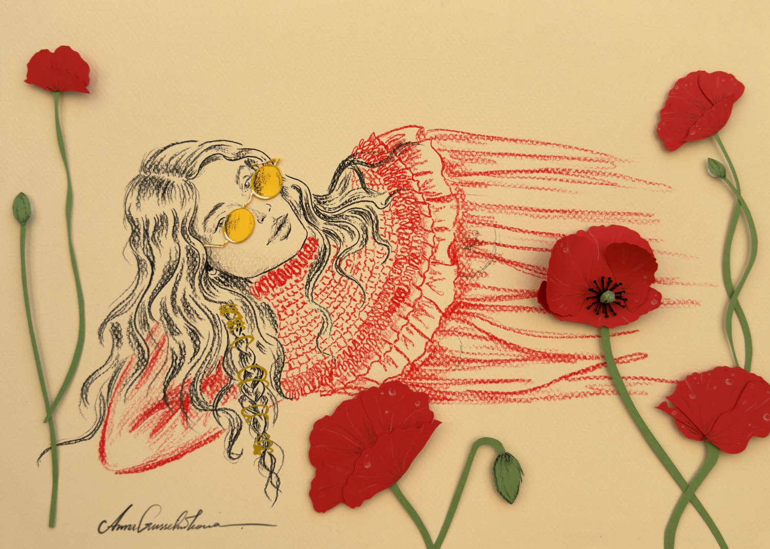 Original paper artwork inspired by poppies of Lacoste and Chloé Fall 2026 Ready-to-Wear collection