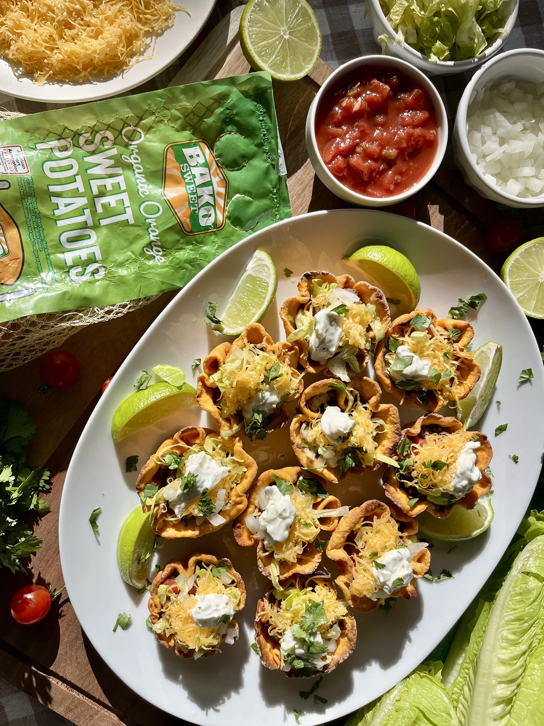 Top down view of Sweet Potato taco cups.