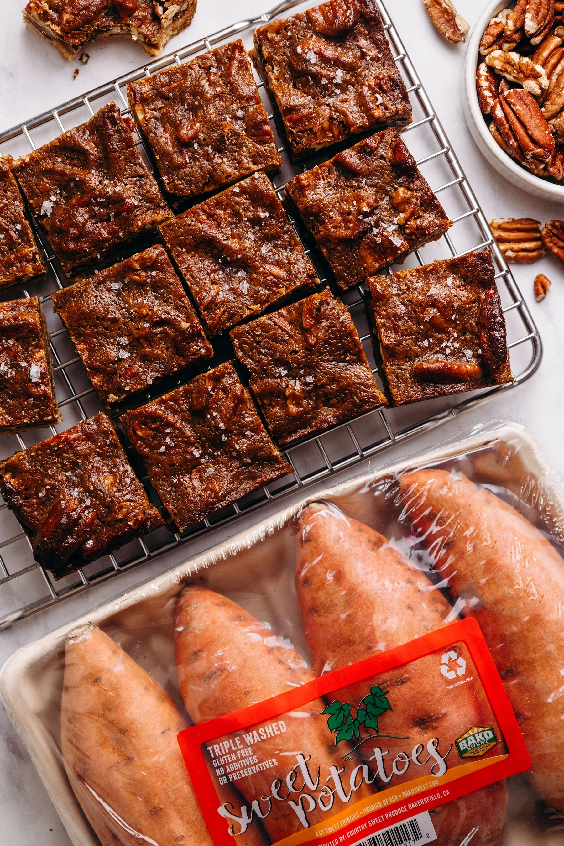 Top down view of Sweet potato pecan bars.