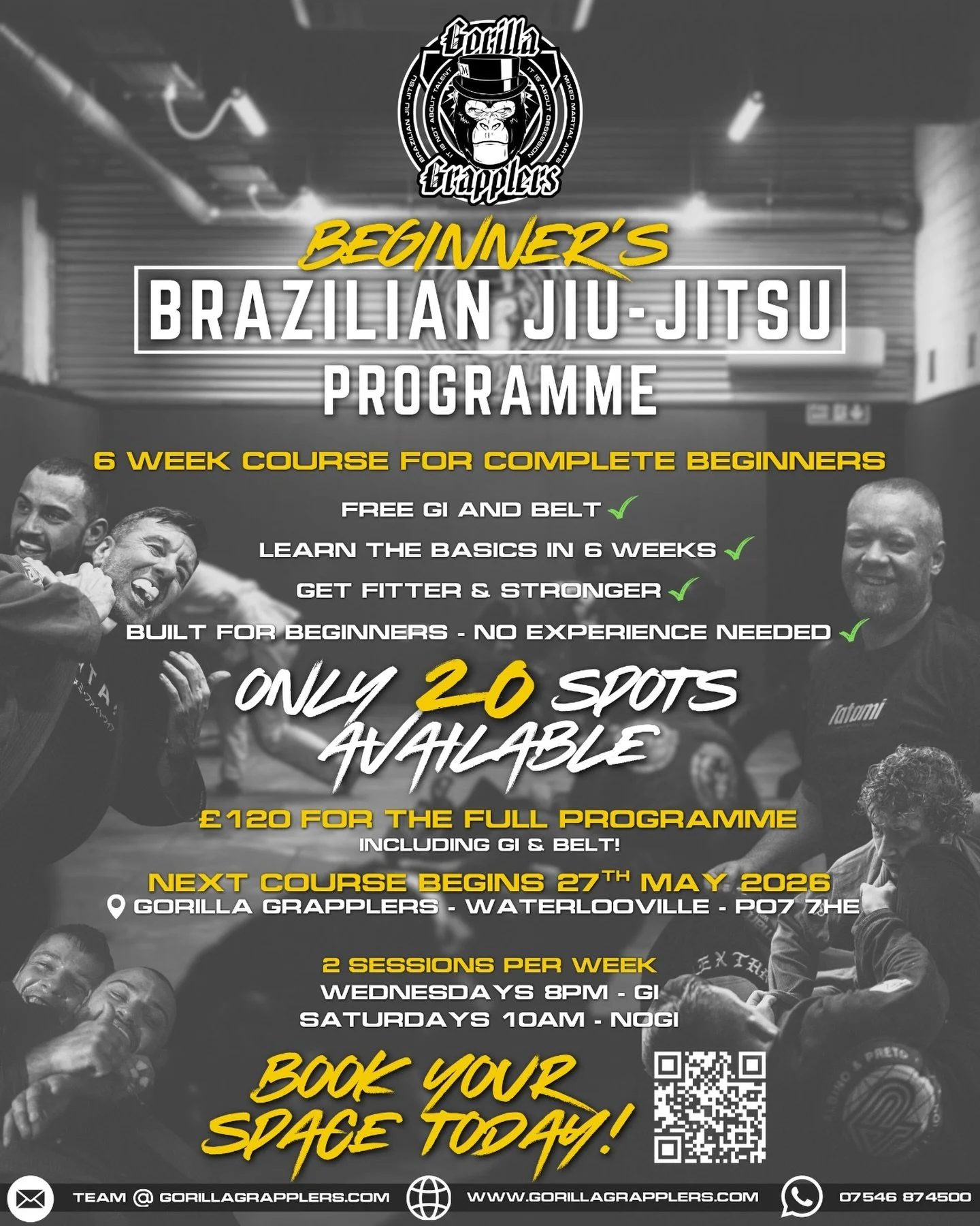 🥋 BEGINNER BRAZILIAN JIU-JITSU COURSE 🦍

Ever wanted to try BJJ but didn&rsquo;t know where to start?

We&rsquo;ve got you covered.

Our 6-week Beginner Course at Gorilla Grapplers is designed for people with ZERO experience - no fitness level requ