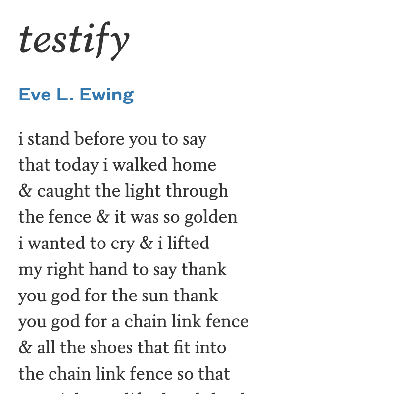 re: eve ewing’s “testify”
