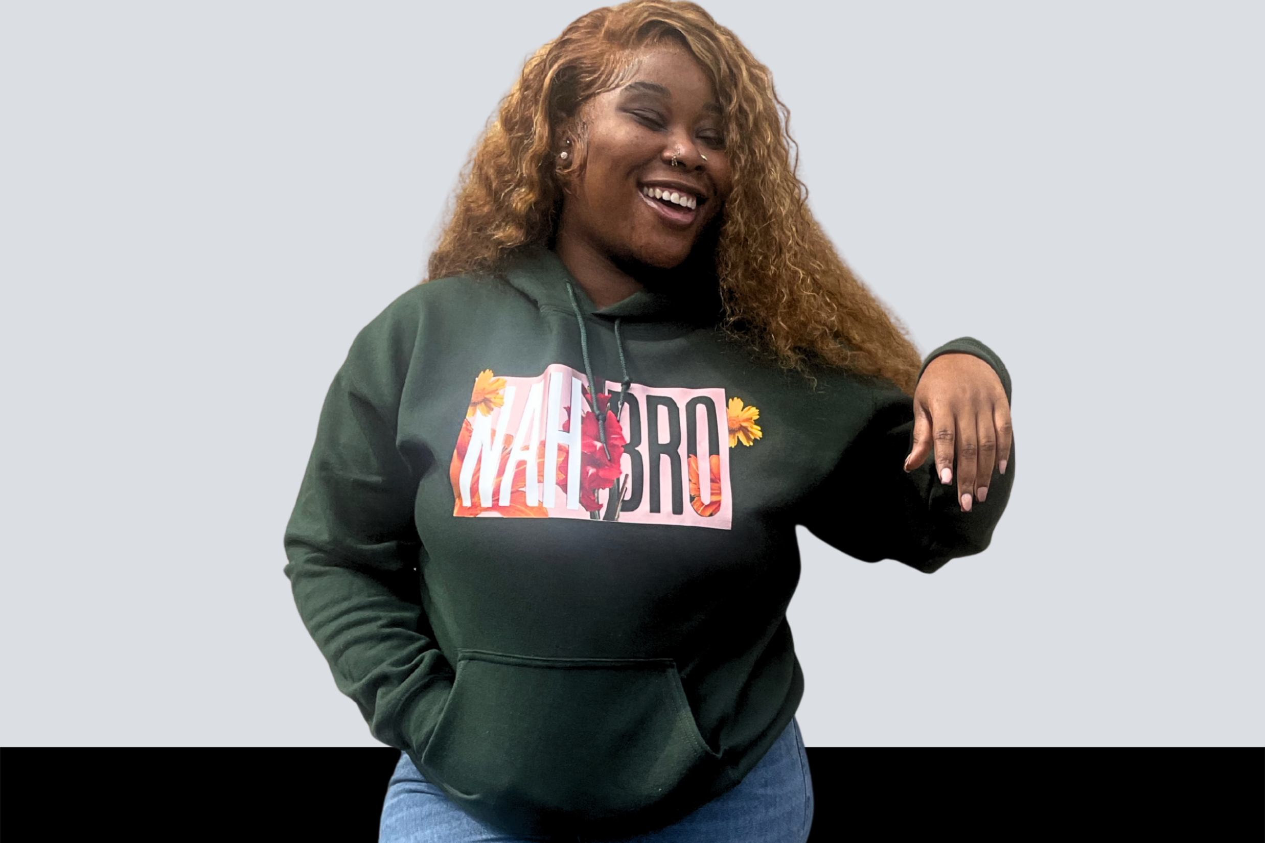 Green Remix Nah Bro Block Hoodie