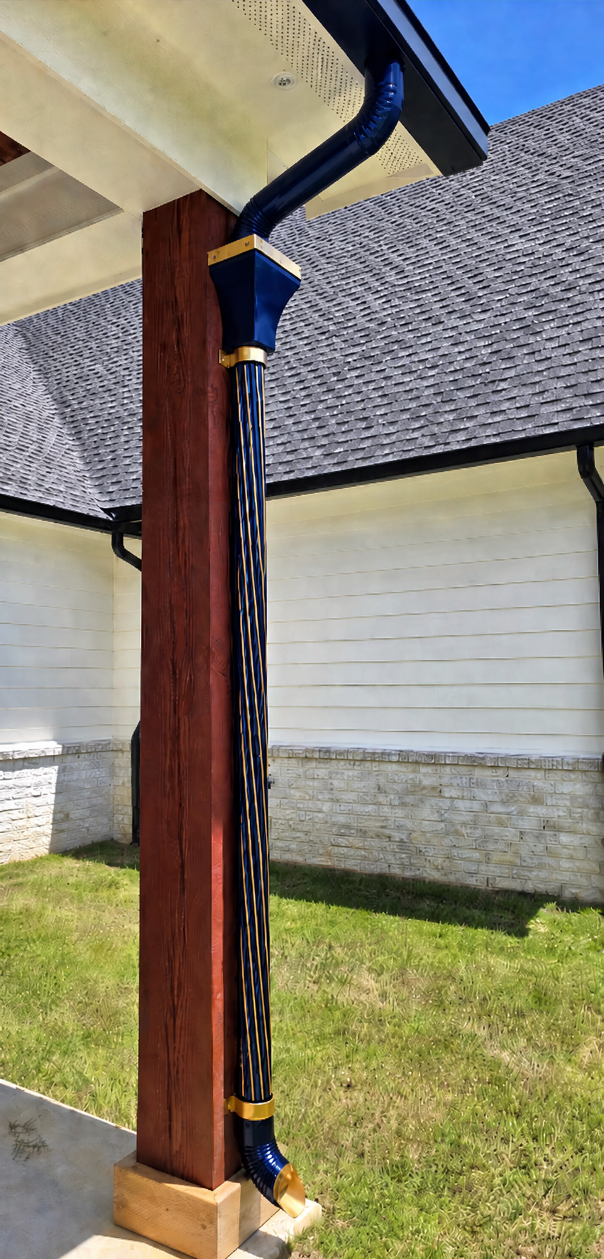 blue spiral downspout