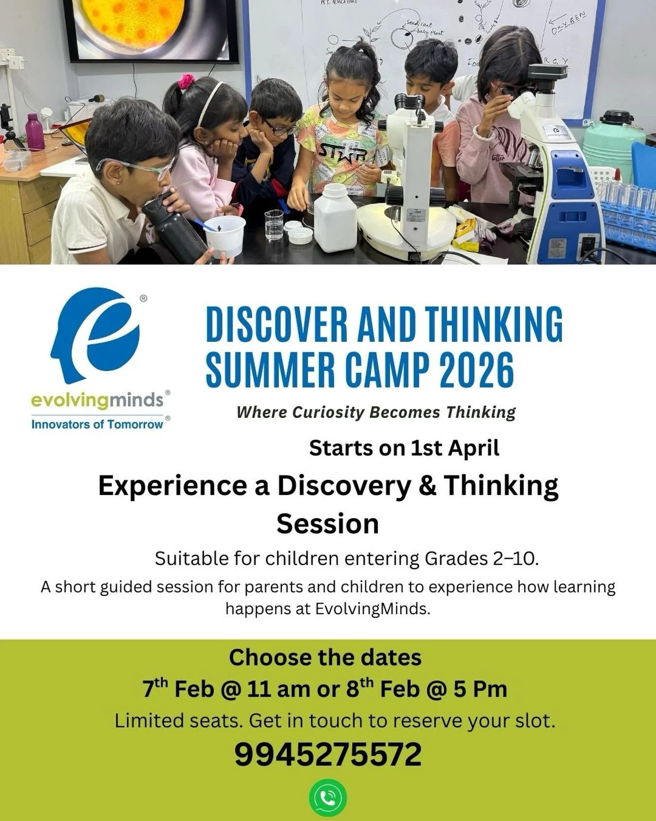 Experience a Discovery &amp; Thinking Session 🔍✨

We invite parents and children to join us for a short, guided session at EvolvingMinds and experience how learning truly happens &mdash; through observation, questioning, discussion, and hands-on exp