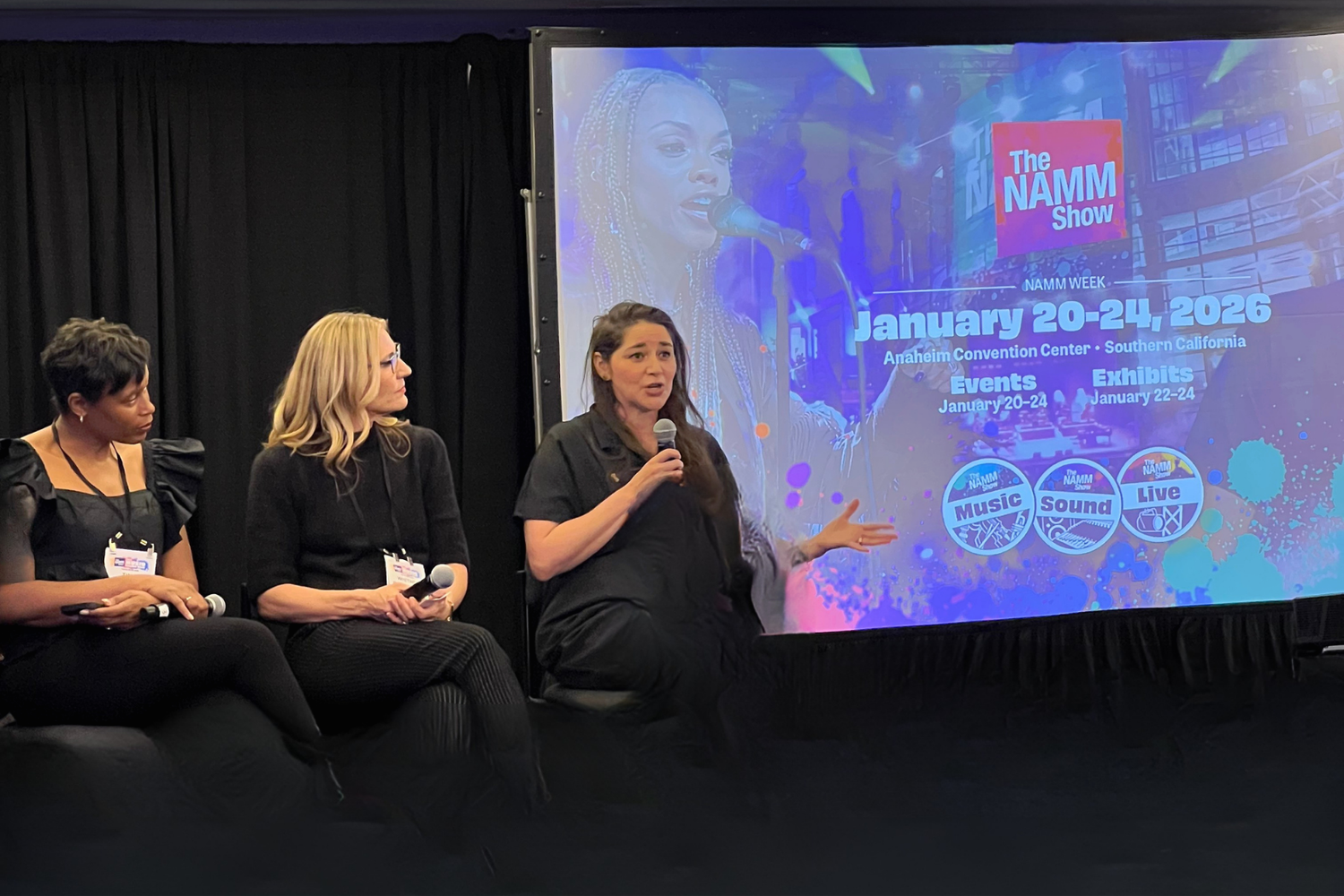 Amanda Wheeler Flotlin speaking on a panel at The NAMM Show