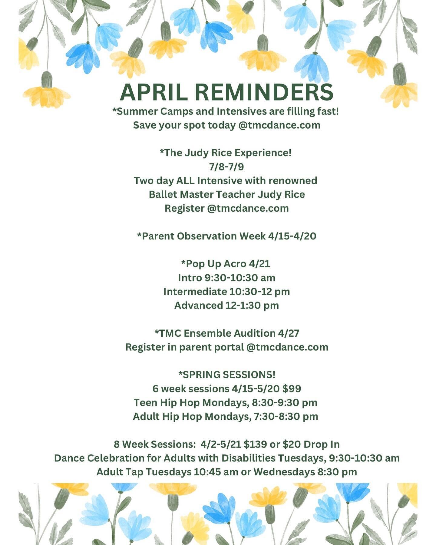 April Reminders 💐🌼🌺