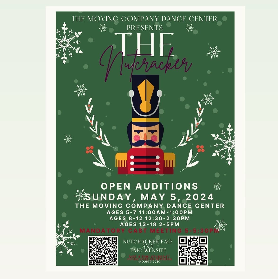 Open Auditiions! This Sunday 🎄Be part of TMC&rsquo;s inaugural Nutcracker! Register today @tmcdance.com