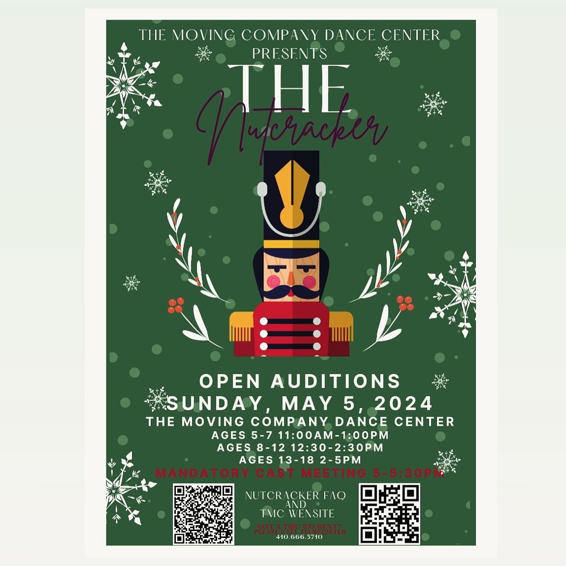 Just two days away! Register now to audition for TMC&rsquo;s Inaugural Nutcracker @tmcdance.com 🎄🎄🎄