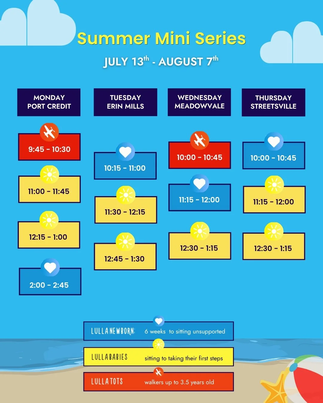 We found your favorite summer activity!! Our Summer Mini Series is here!!🥰
4 weeks, 4 sensory adventures for only $96+tax! 
Term begins on July 13th, registration opens on June 17th🤩
‼️Spots will go fast so become an email subscriber and register e